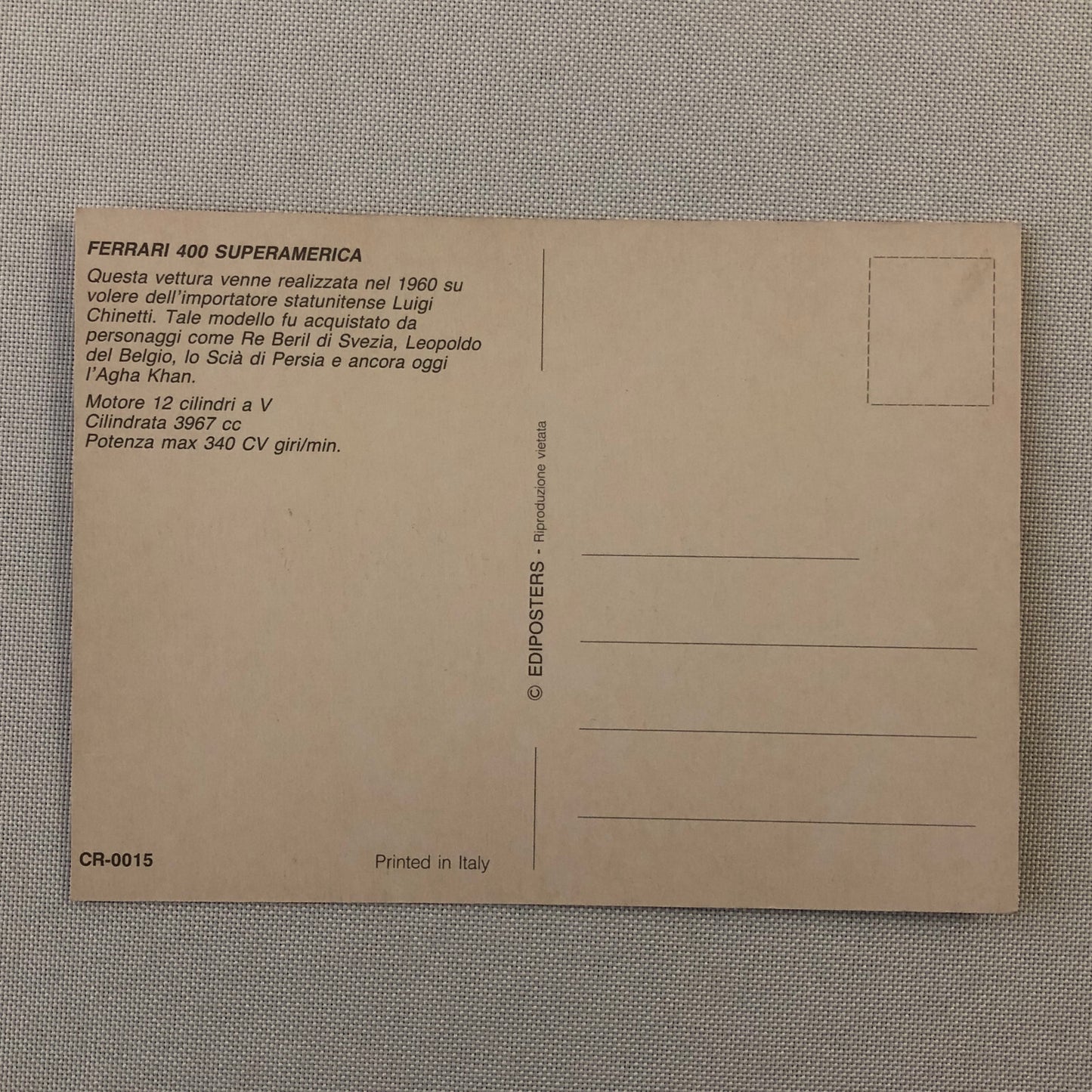Ferrari 400 Superamerica Postcard Post Card Super America