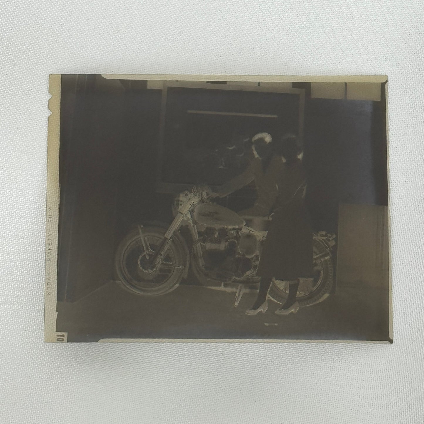 Indian Motorcycle Vintage Photo NEGATIVE Couple with Bike Vintage