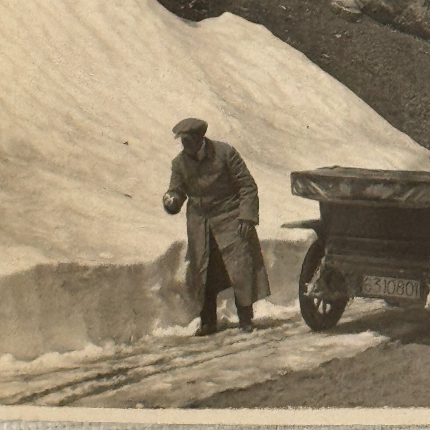 Vintage Photo Photograph Print People in Early Automobile Car Mountain Snow