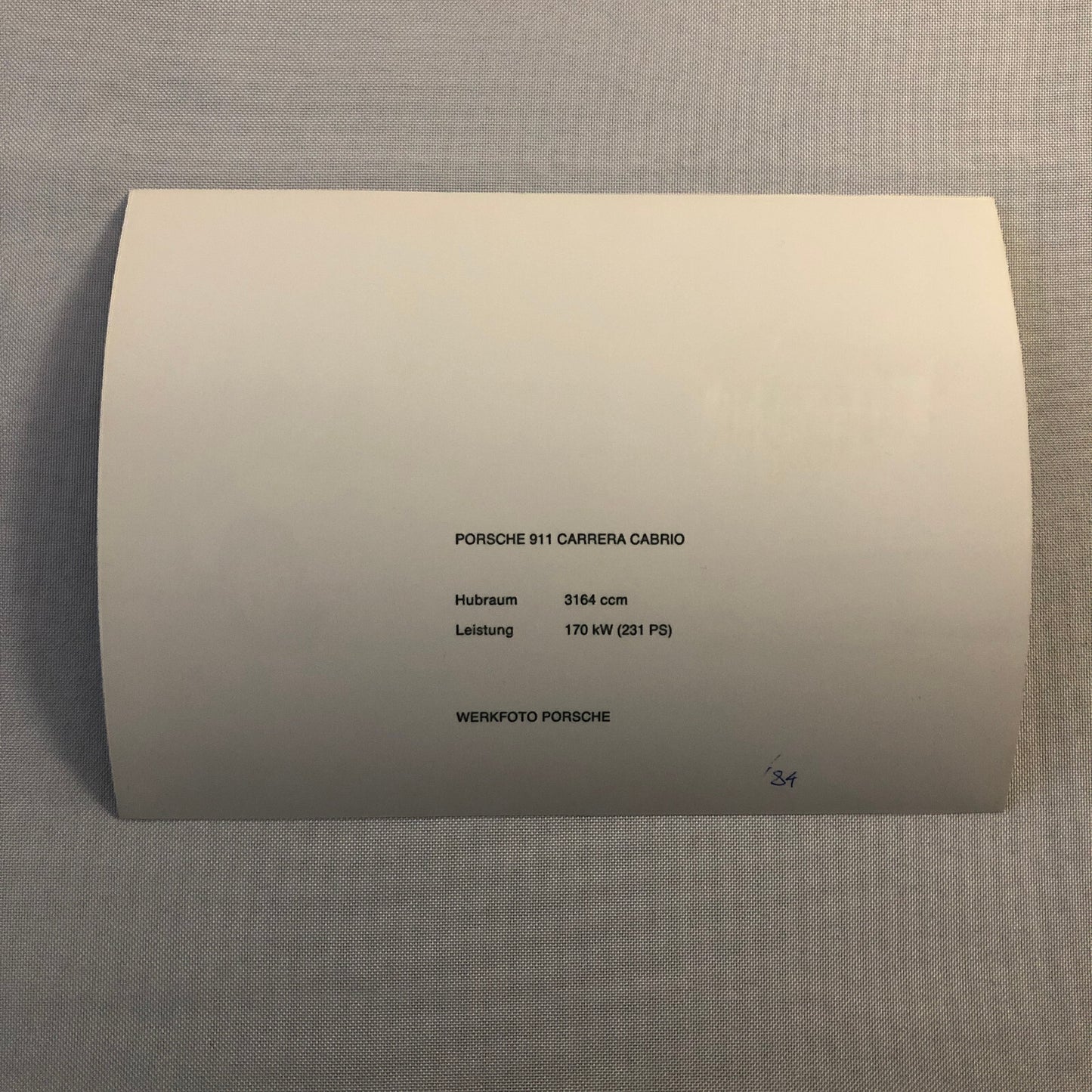 Vintage Porsche 911 Carrera Cabriolet Convertible Factory Werkfoto Press Photo