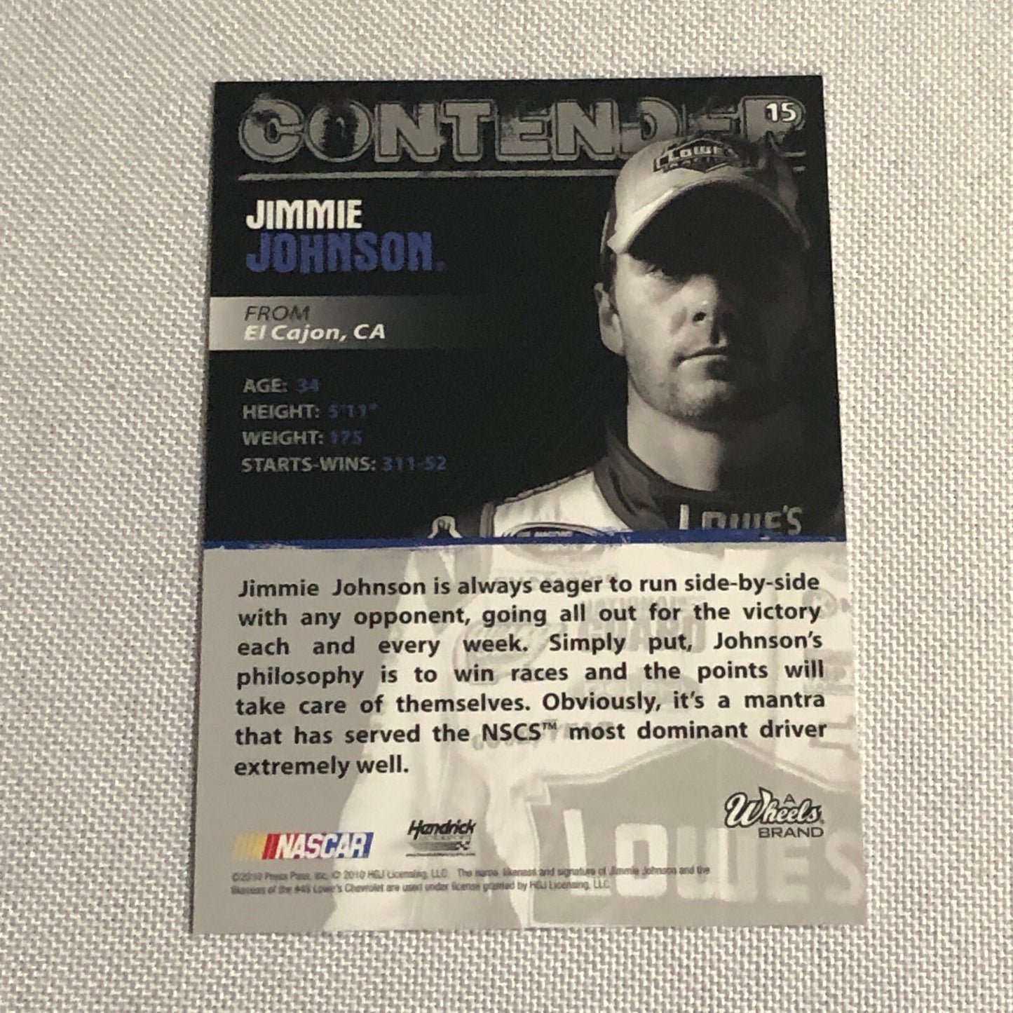 2010 Jimmie Johnson Wheels Main Event Purple Parallel Nascar /25 NASCAR
