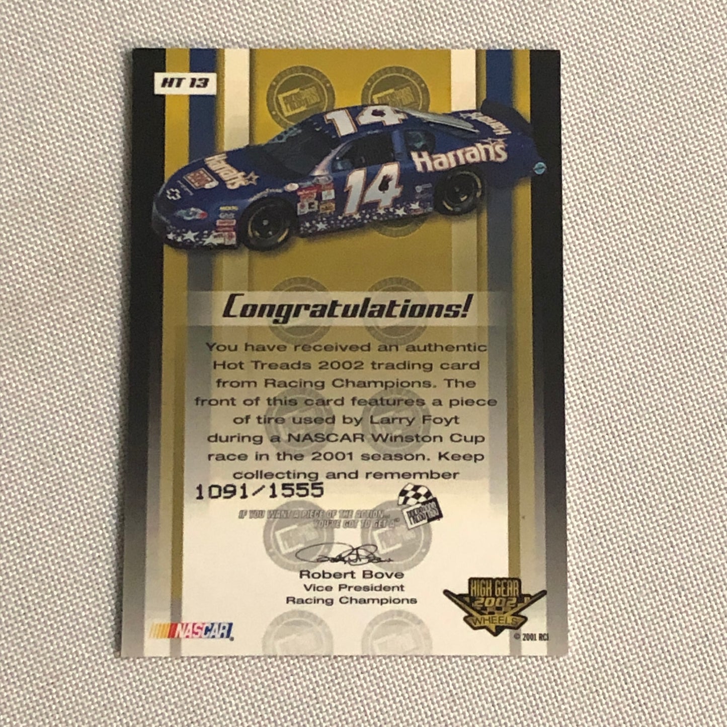 2002 Press Pass Hot Treads Tire Relic Card Larry Foyt NASCAR