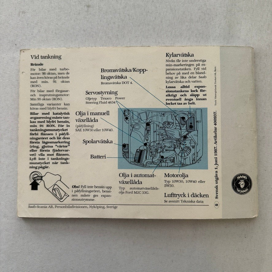 1988 Saab 900 Owners Manual Instruction Guide Book Combi Cabriolet SWEDISH TEXT