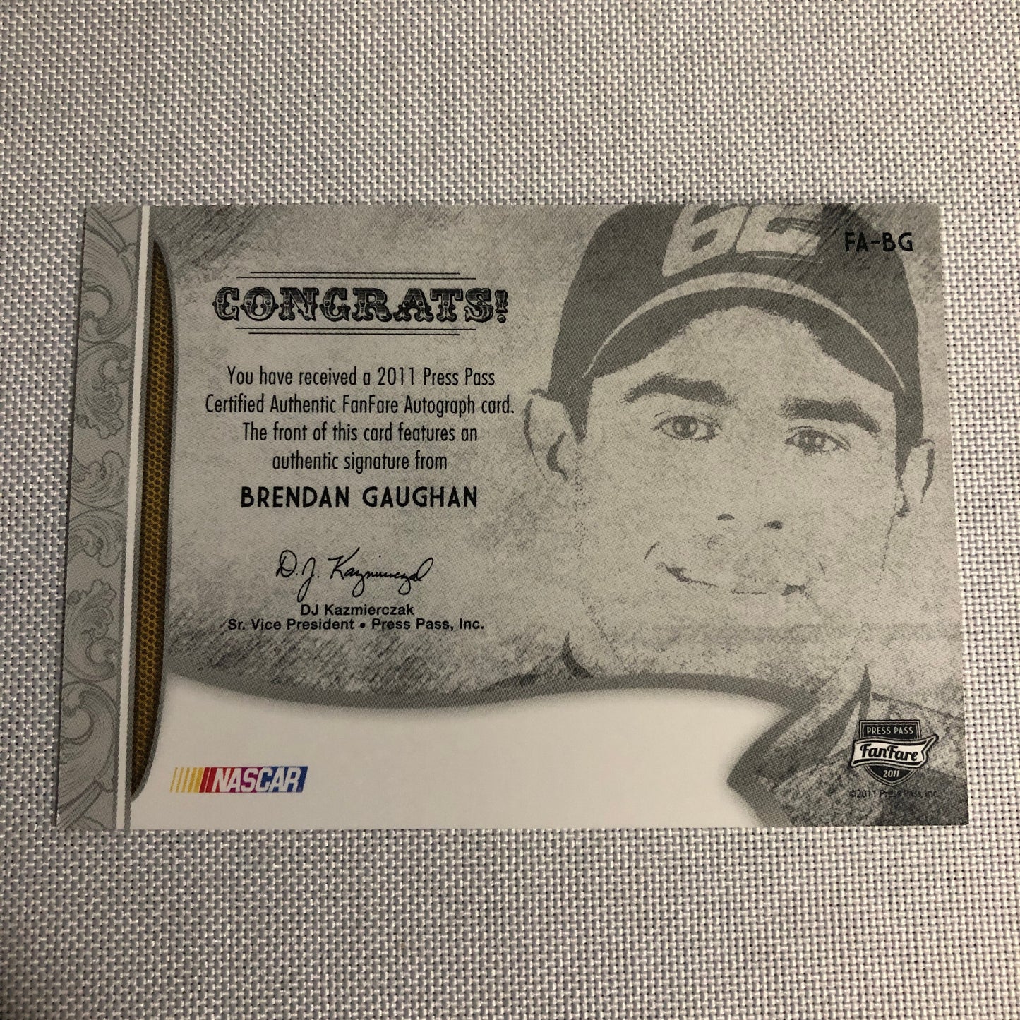 2011 Press Pass Fanfare Autograph Brendan Gaughan Signed Signature Auto NASCAR