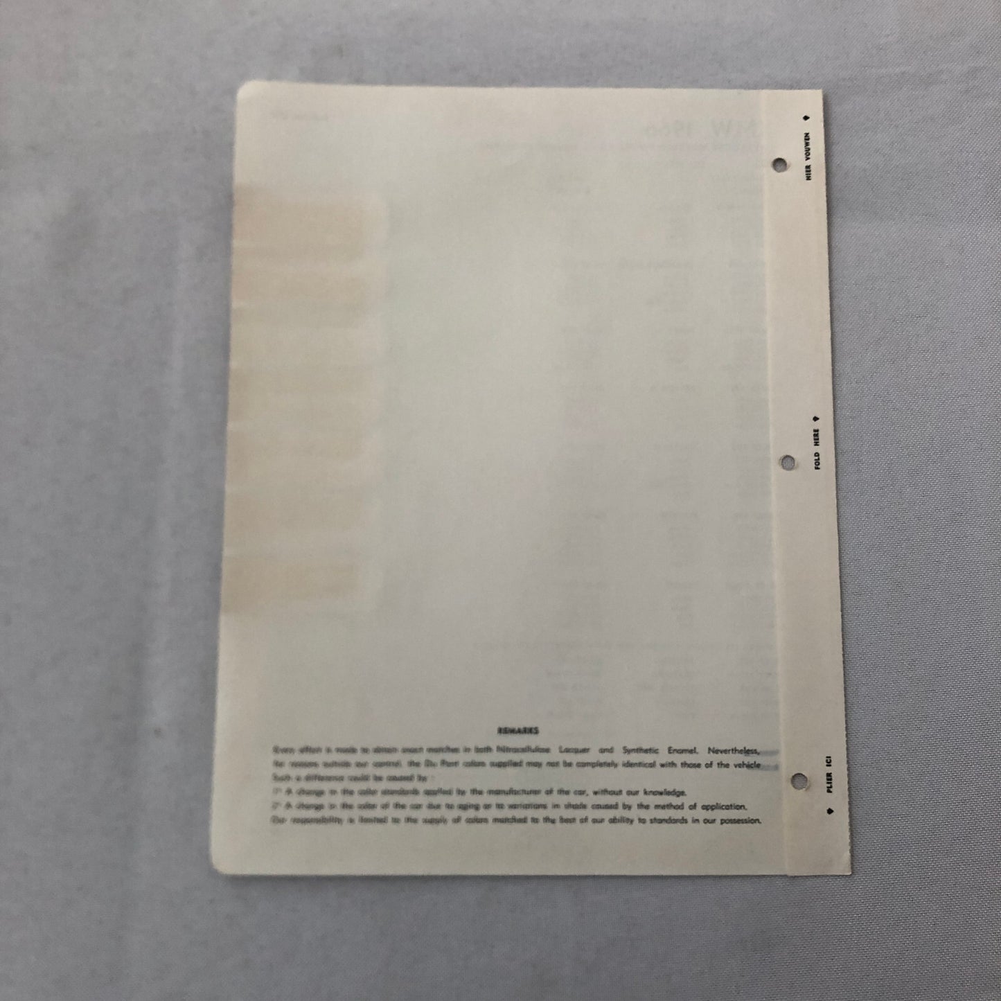 1966 BMW Dupont Paint Chip Color Sample Sheet