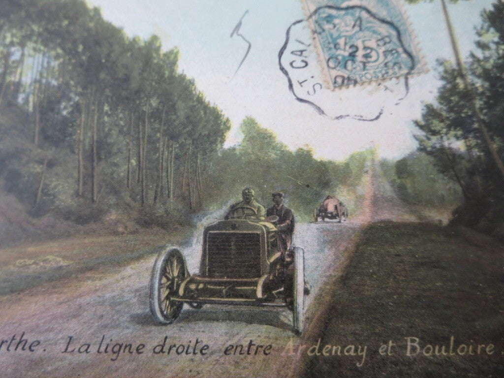 Early Postcard Circuit de la Sarthe Racing Car Post Card French France w/ Stamp