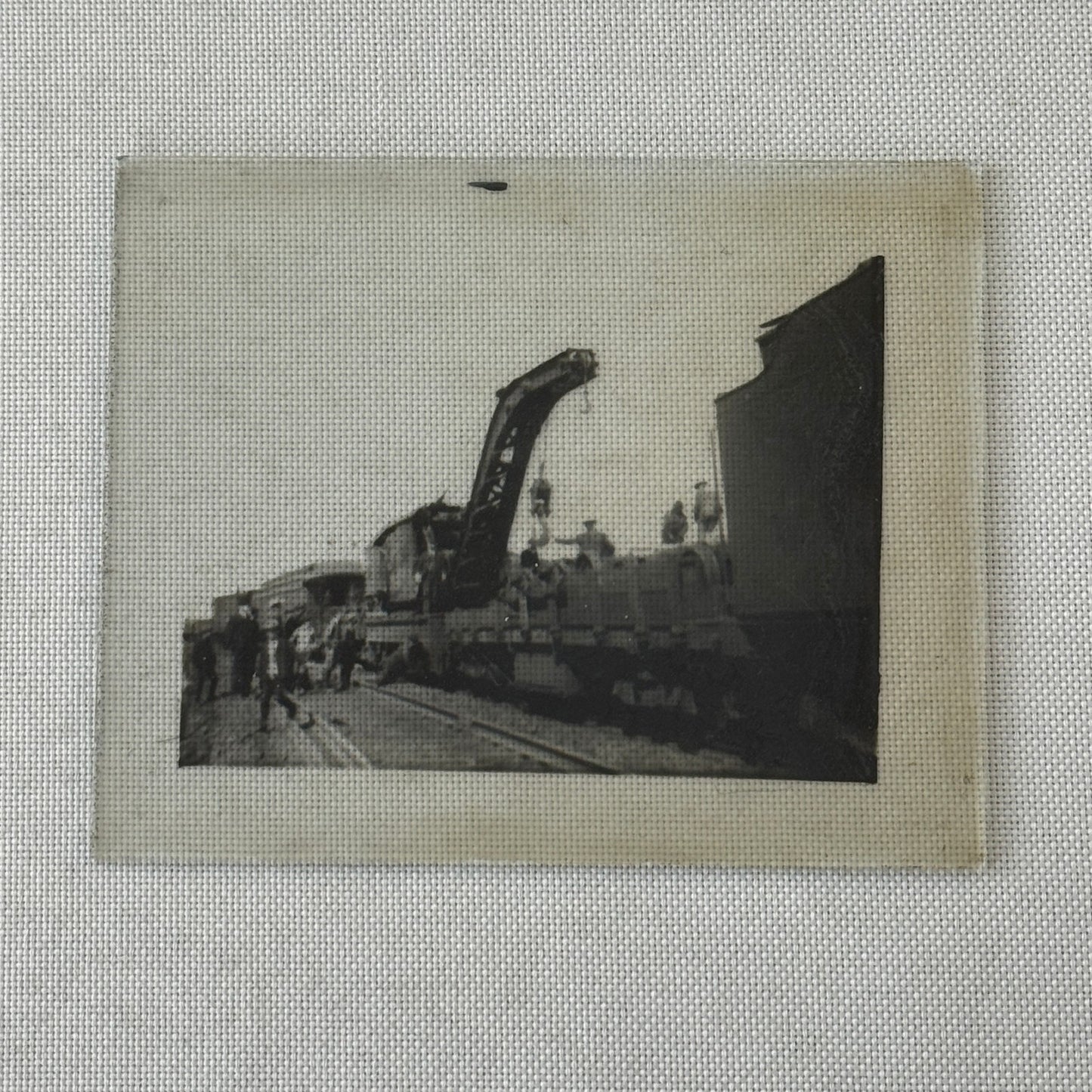 Antique Glass Plate Lantern Slide Photo Train with Crane