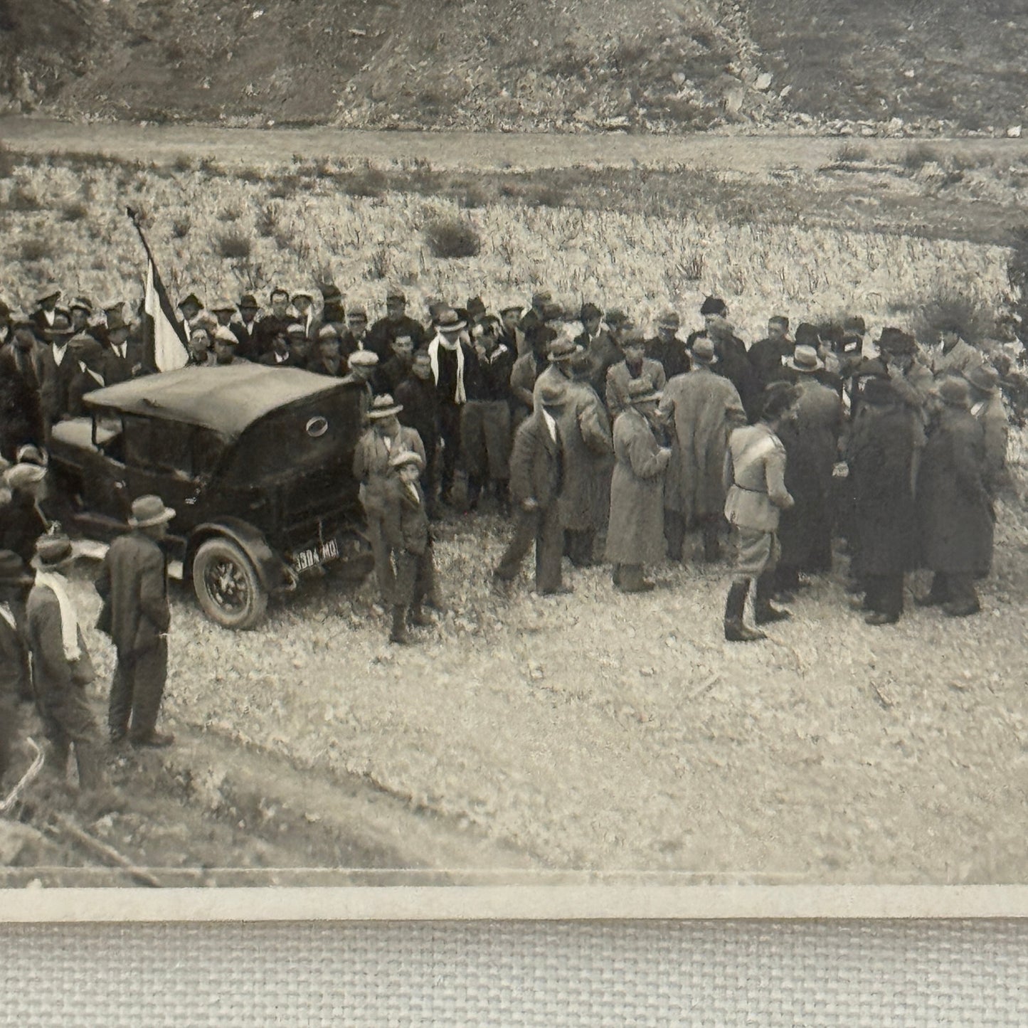 Vintage Photograph Crowd of People with Early Antique Cars Automobiles