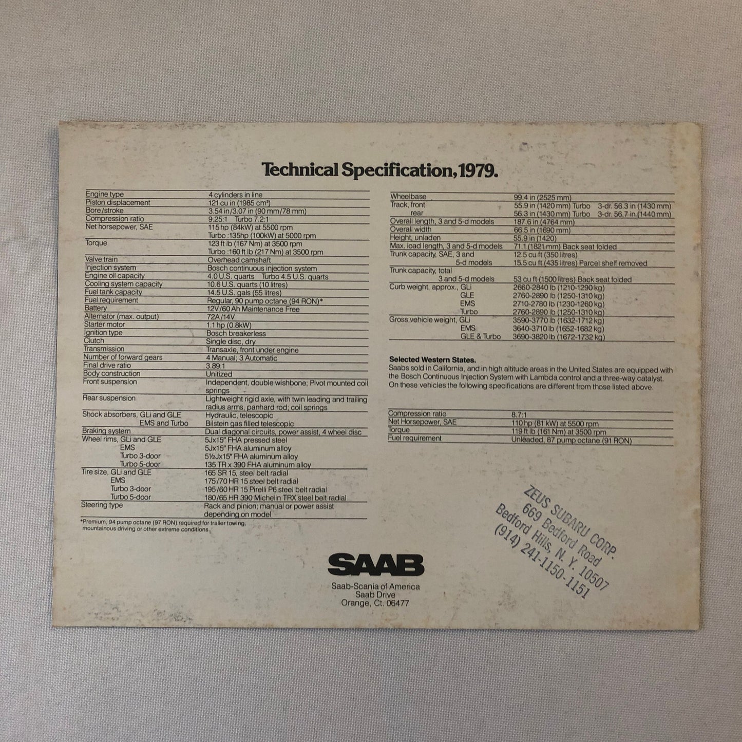 1979 Saab 900 Series Sales Brochure Catalog 900 EMS 900 Turbo 900 GLE
