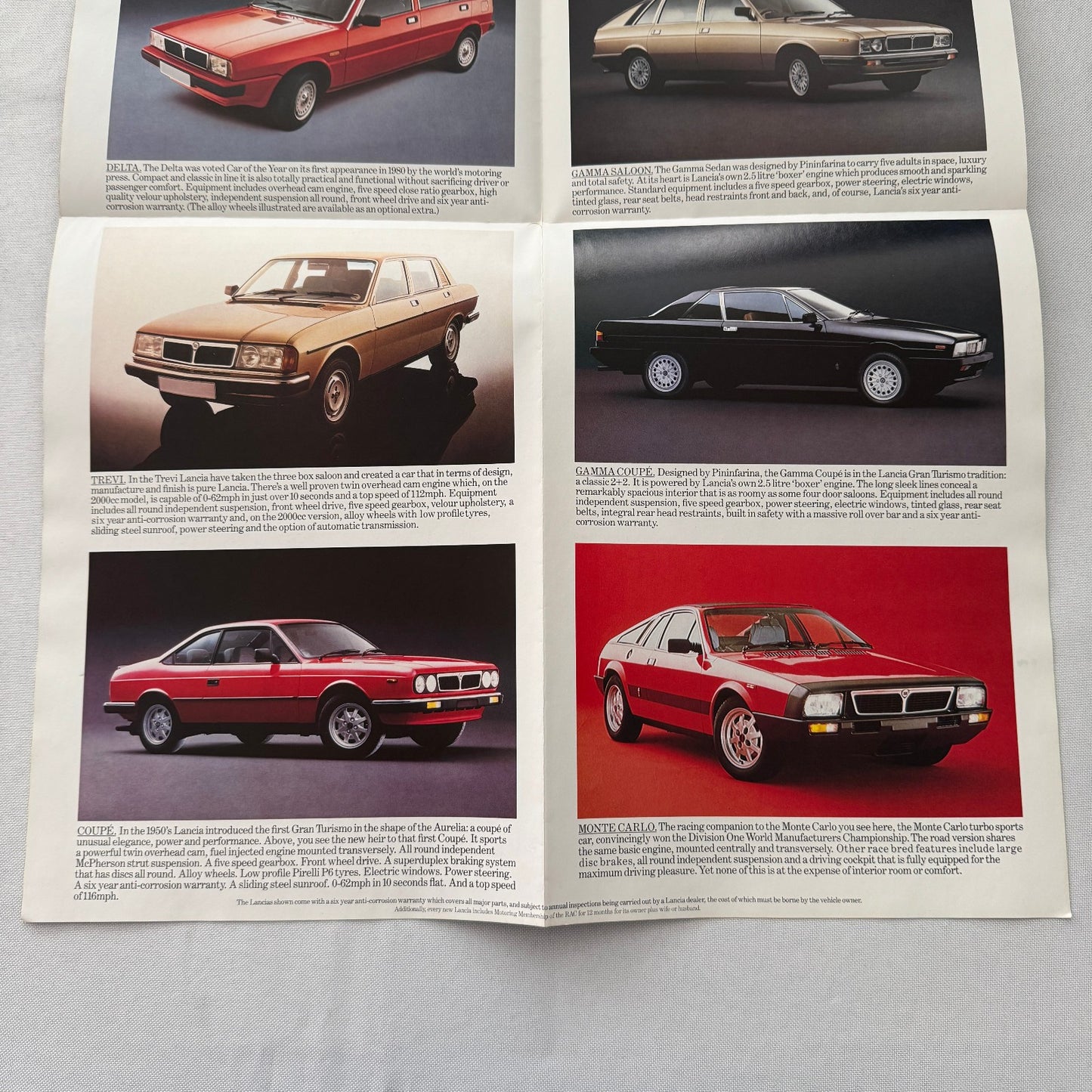 Vintage LANCIA Car Sales Brochure Delta Trevi HPE Gamma Monte Carlo UK Market