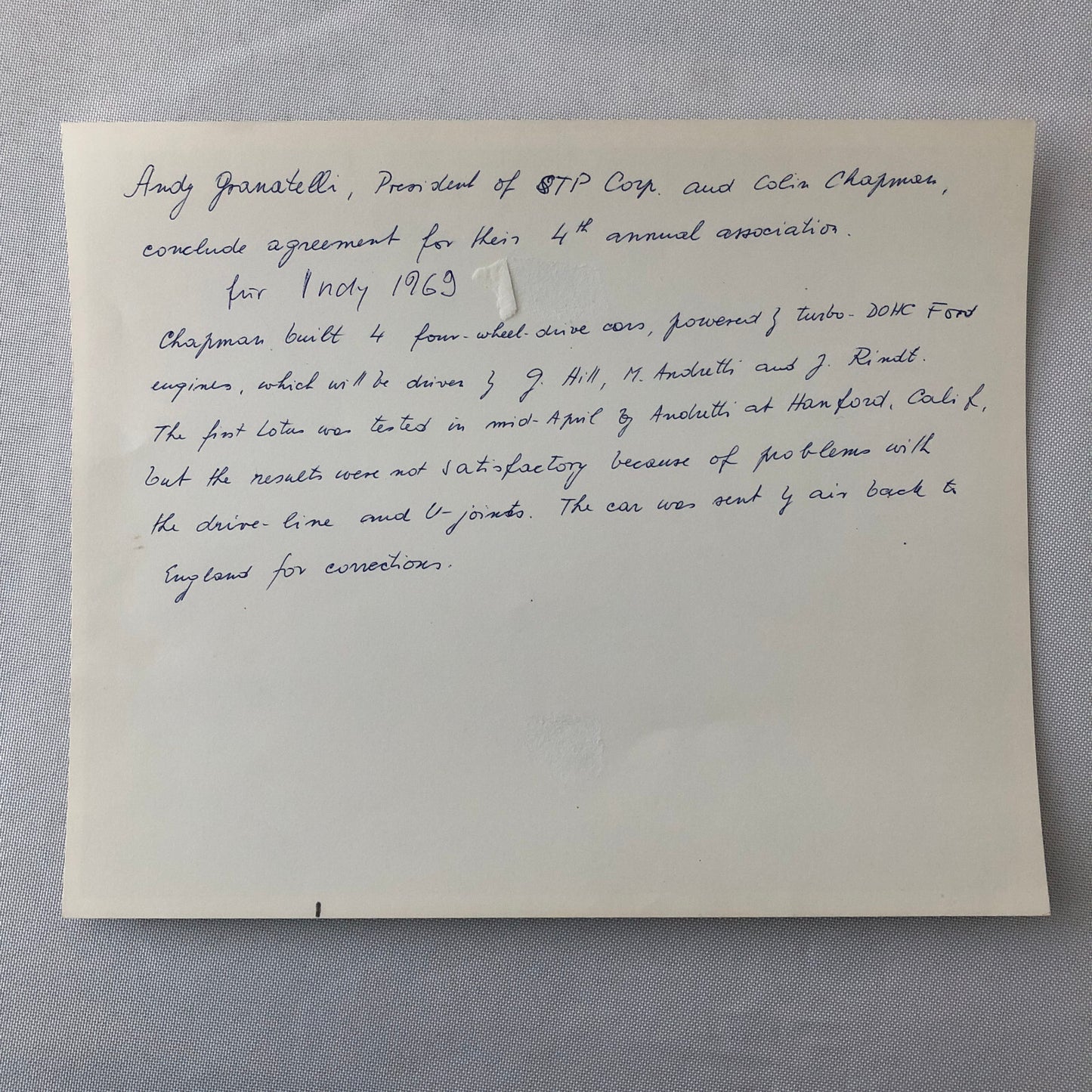 Indianapolis Indy 500 Racing Photo Photograph Colin Chapman STP President 1969