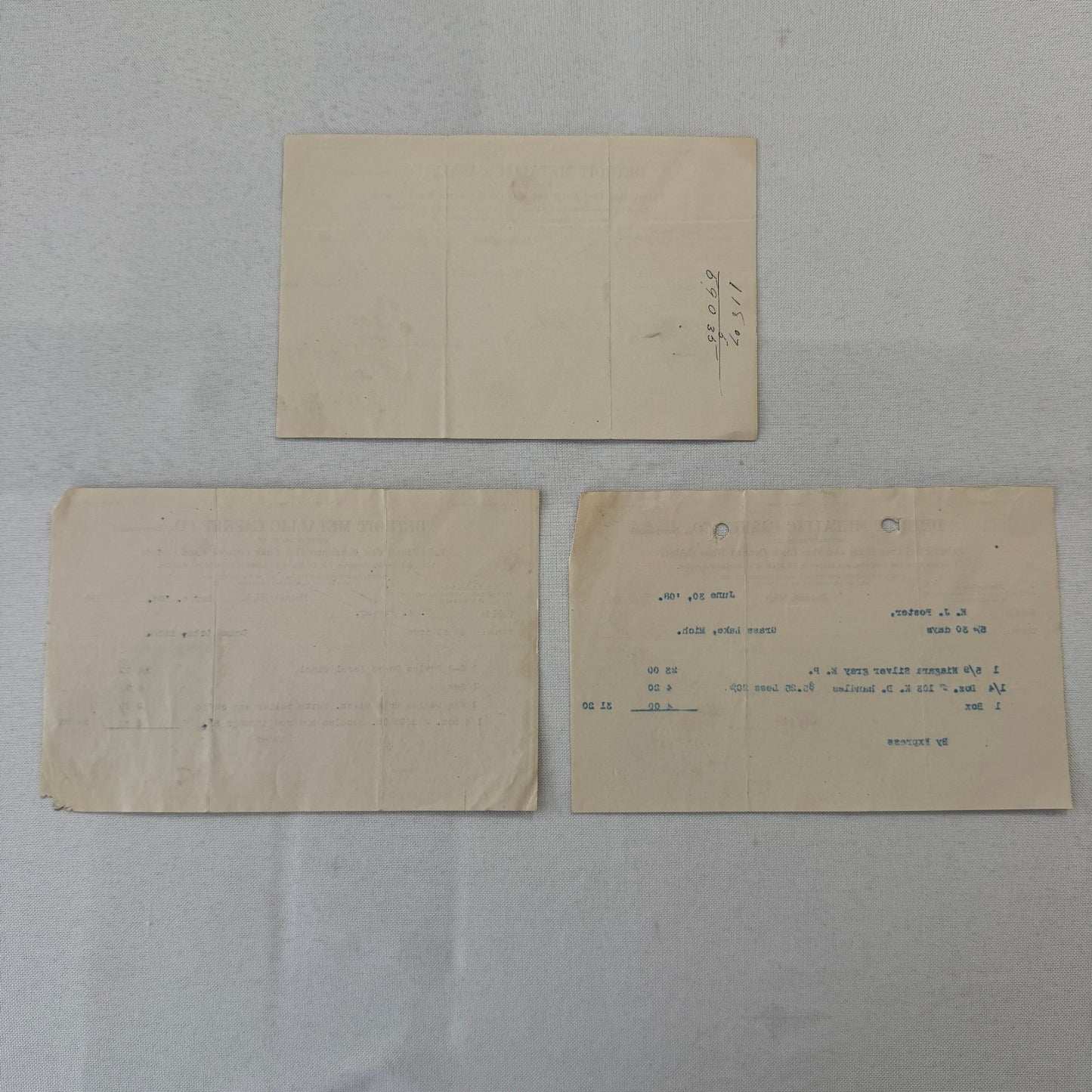 Detroit Metallic Casket Company 1908 Invoice Receipt Document Lot 3x Funeral