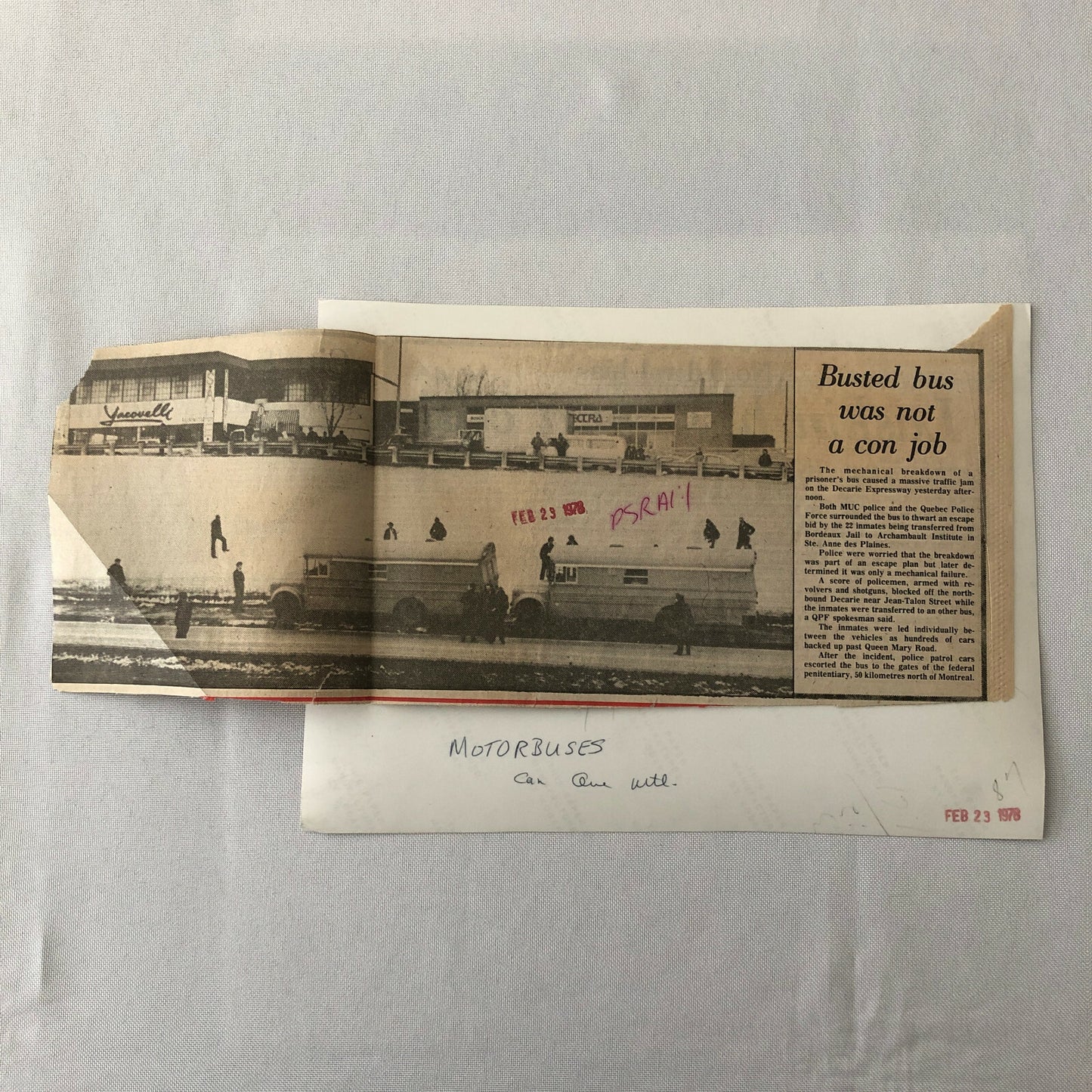 Vintage Montreal Prison Bus Press Photo Photograph Print Newspaper Story