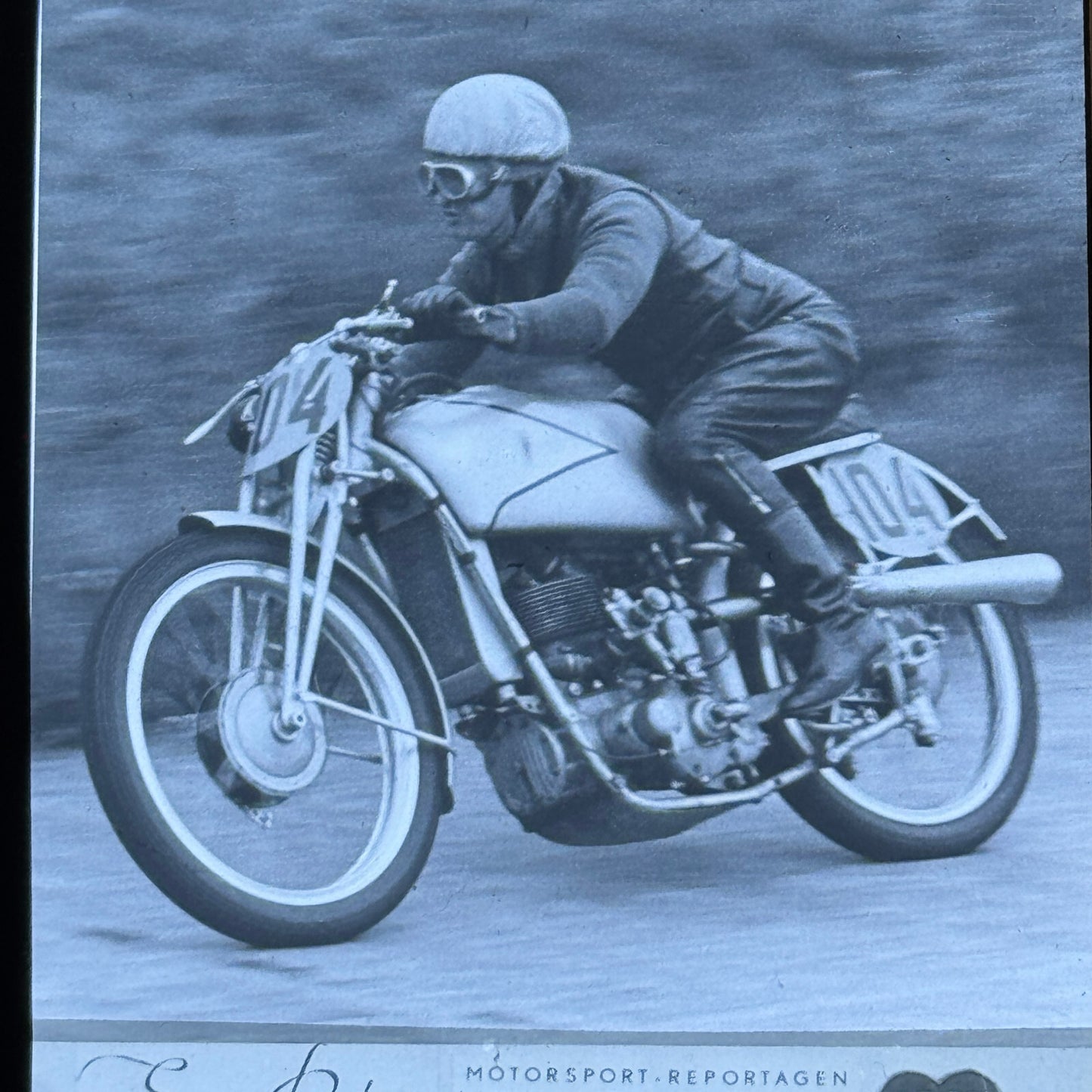 Antique Glass Plate Lantern Slide Motorcycle Racing Karl Lottes DKW German Bike
