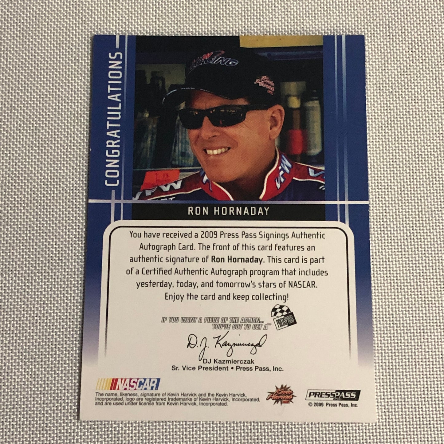2009 Press Pass Signings Ron Hornaday Auto Autograph Signed Card NASCAR
