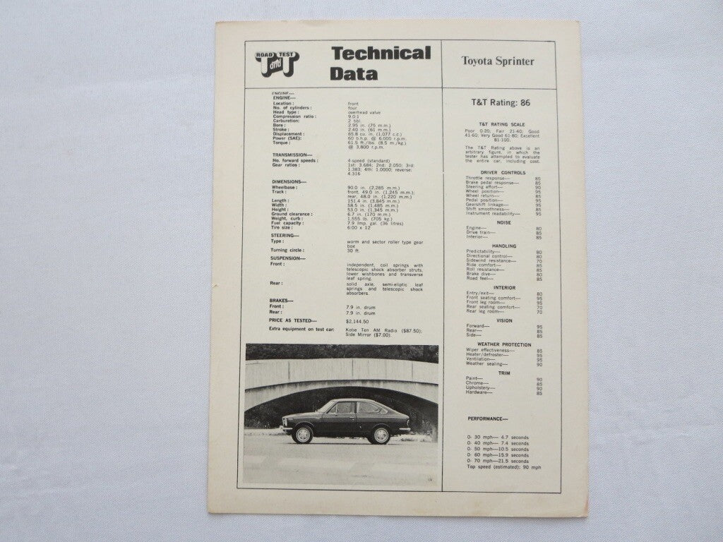 1968 1969 Toyota Corolla Sprinter Sales Brochure Road Test Catalog