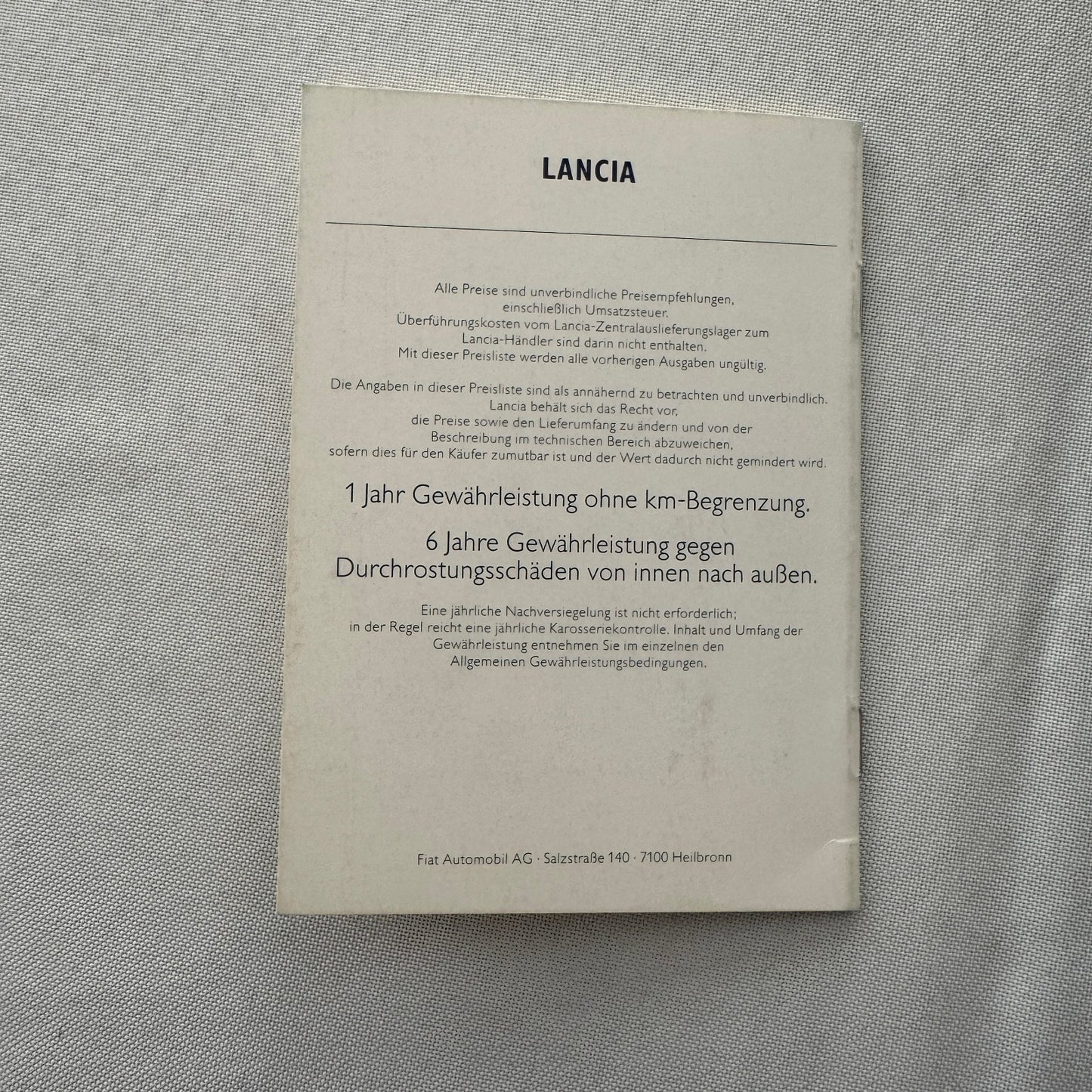 1990 Lancia Delta Price List GERMAN European Market Lancia Delta Integrale