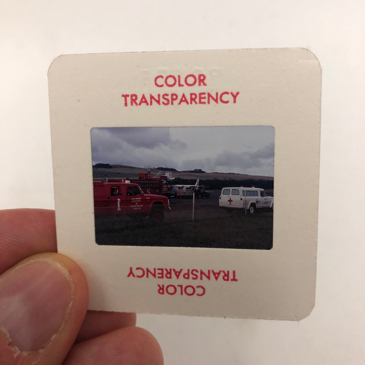 35MM Slide Photo Airport Fire Truck Ambulance Plane Airplane Vintage