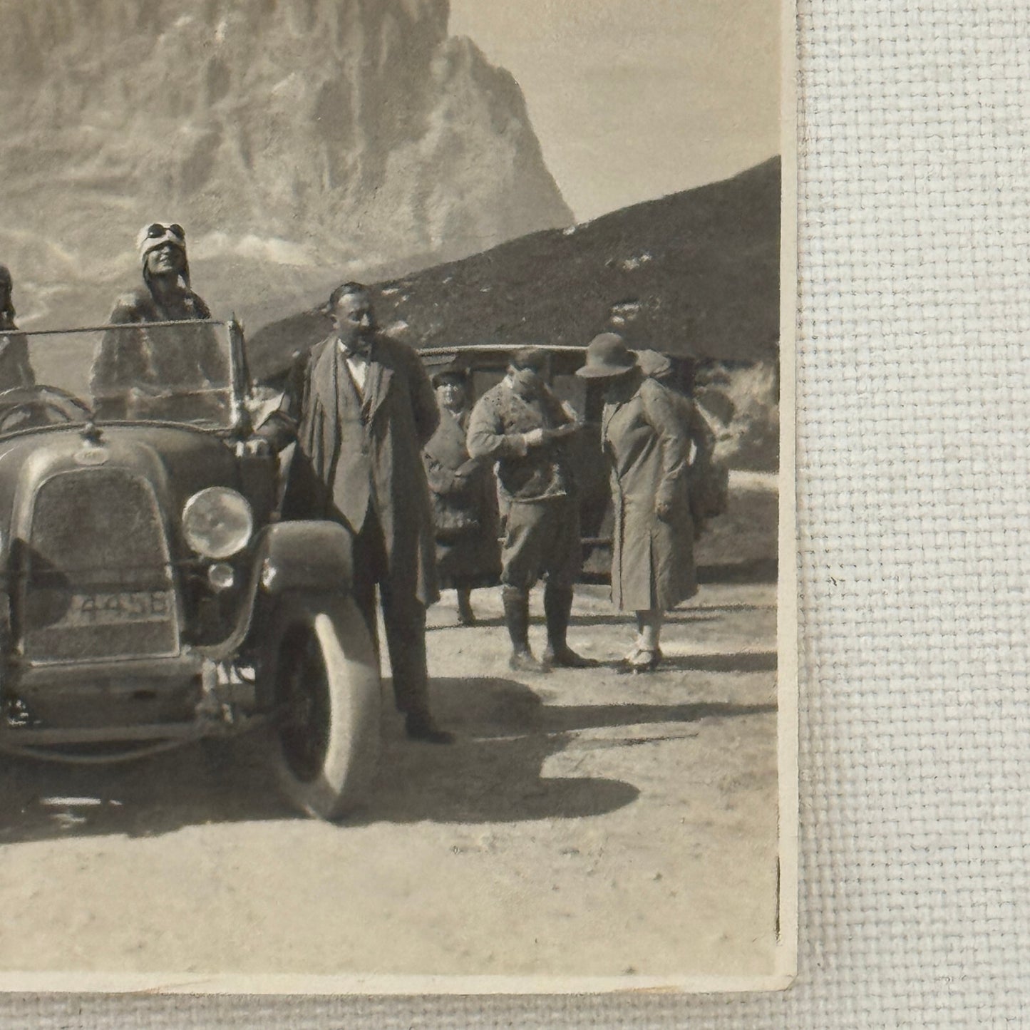 Vintage Photograph Photo Antique People with Early Automobile Car Mountain