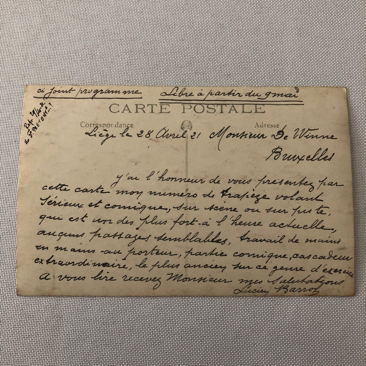 Circus Acrobat Act Postcard Post Card Vintage Flying Three