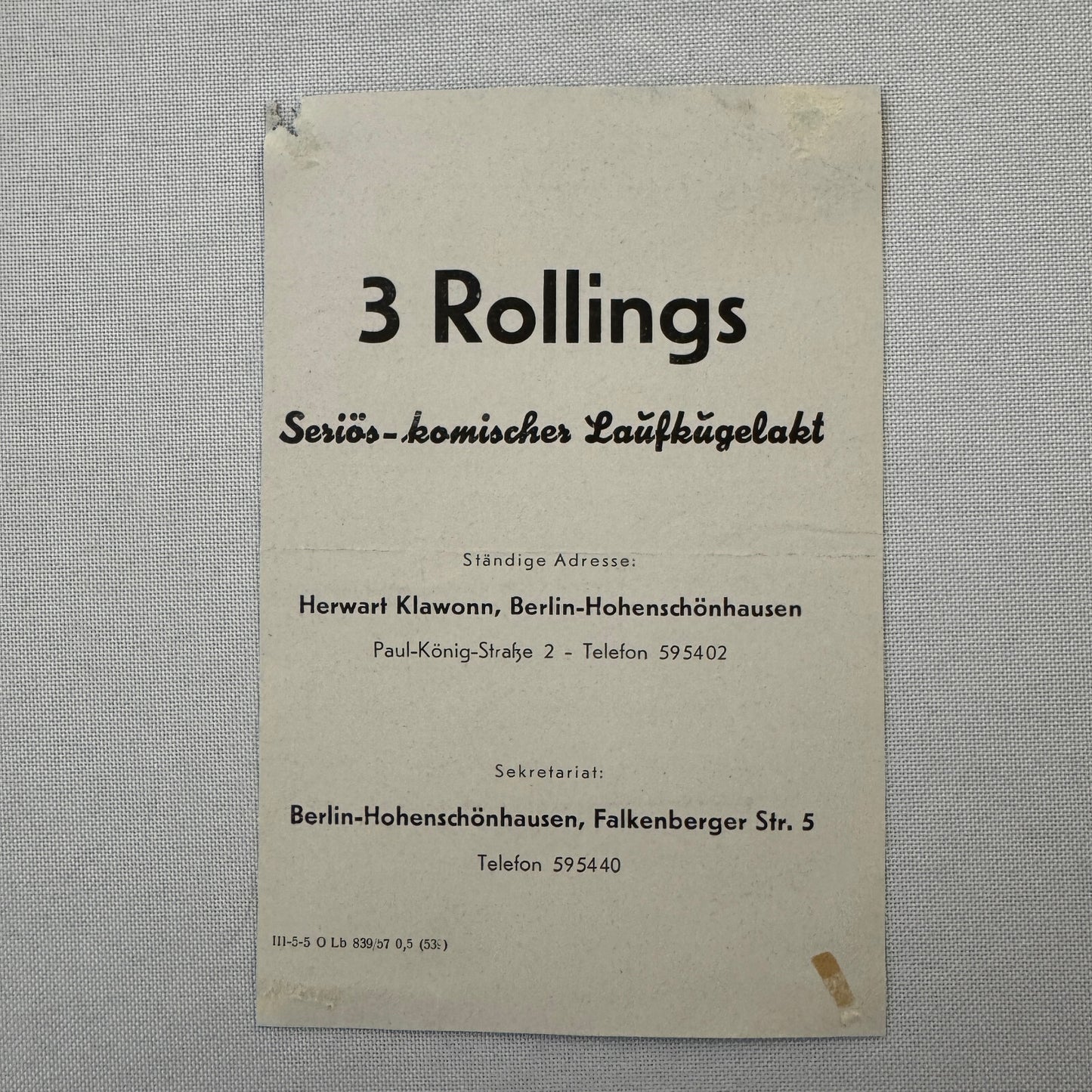 Circus Advertising Flyer Balancing Act 3 Rollings Vintage