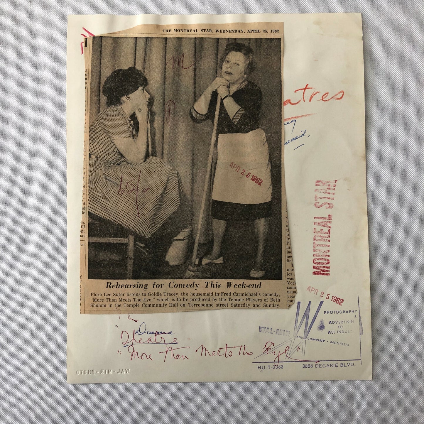 Vintage Press Photo Photograph Montreal Theatre Actresses Comedy Play