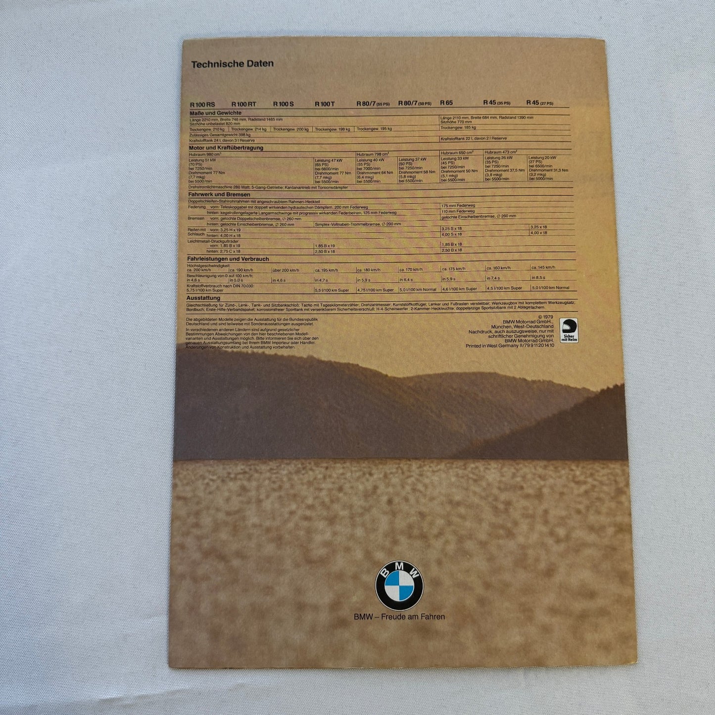 Vintage BMW Motorcycle Bike Brochure R100RS R100RT R100S R100T R65 R45 GERMAN