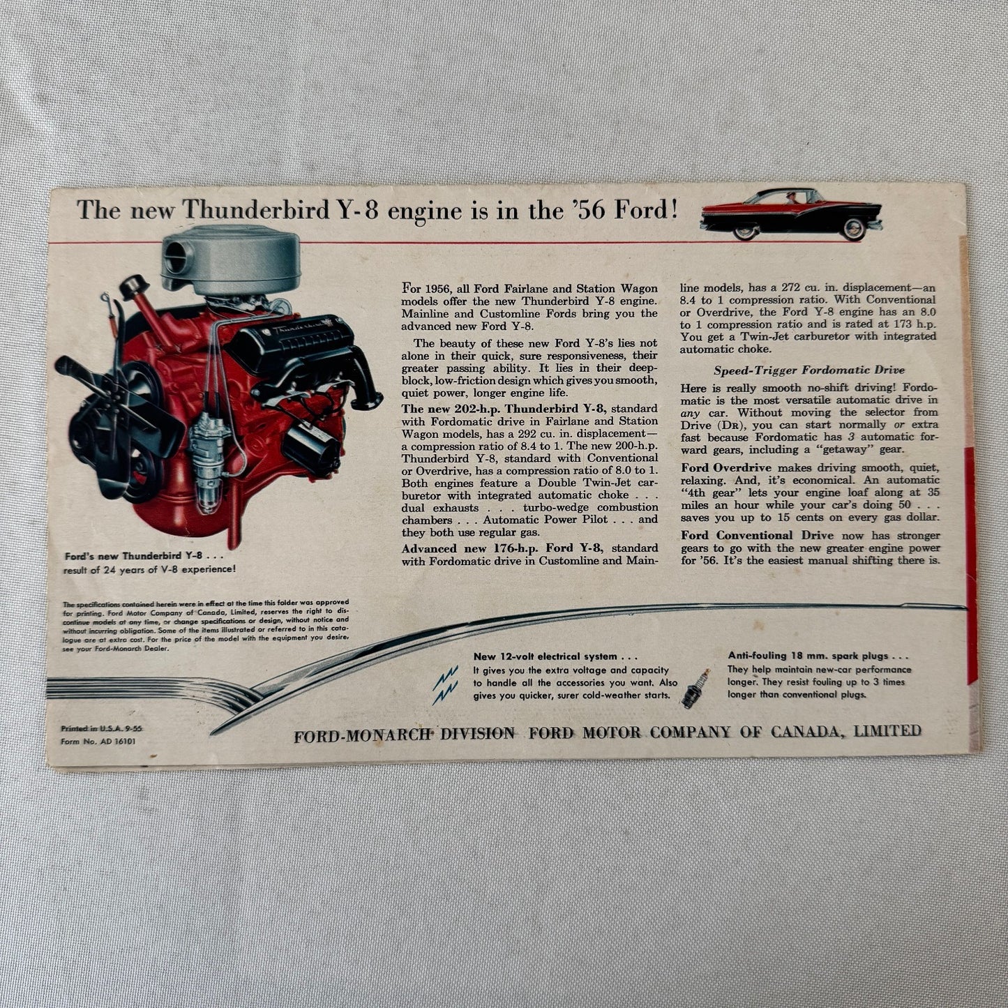 1956 Ford Car Sales Brochure Catalog Canadian Thunderbird Ranch Wagon Parklane +