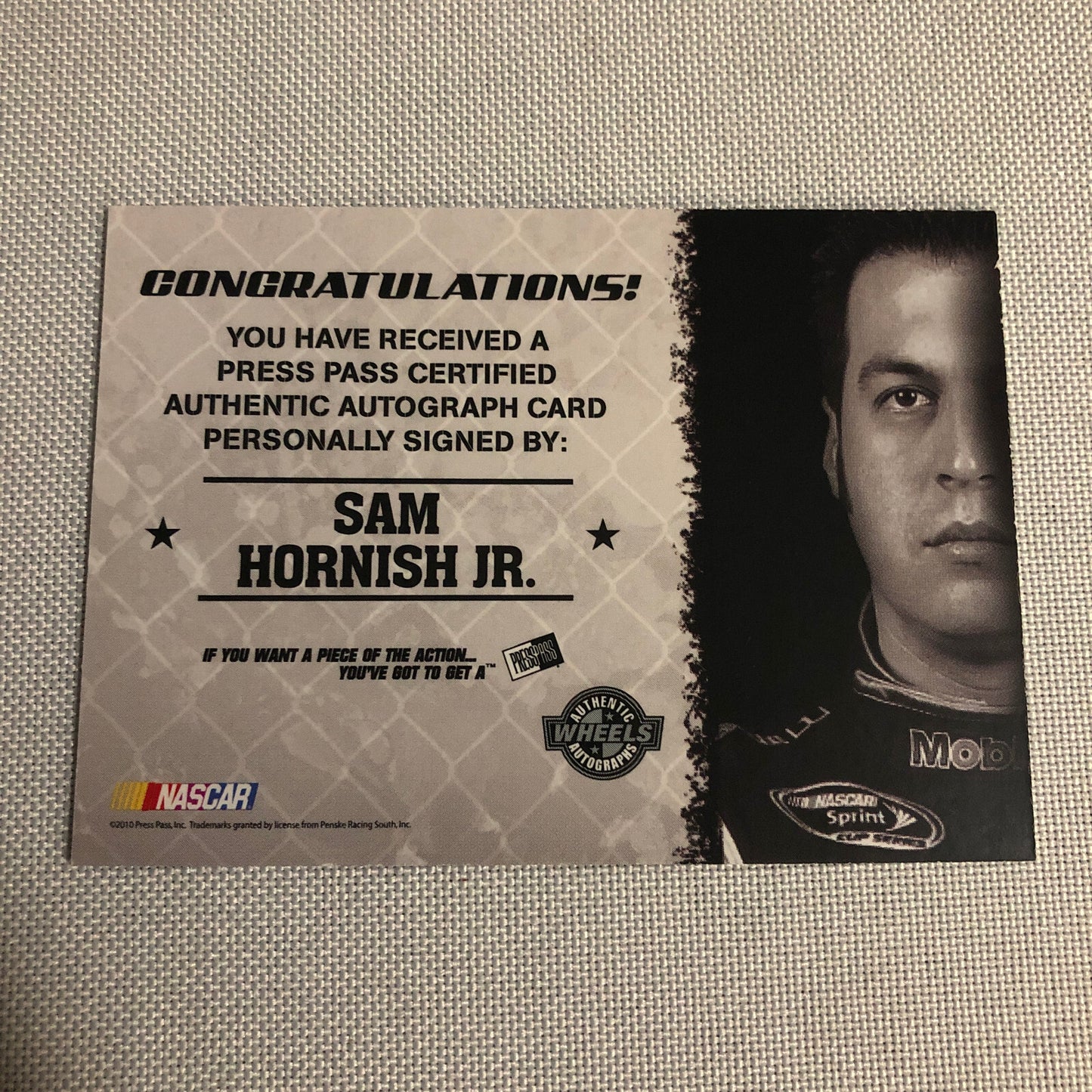 2010 Wheels Main Event Marks Sam Hornish Jr Auto Autograph Signed Card /50