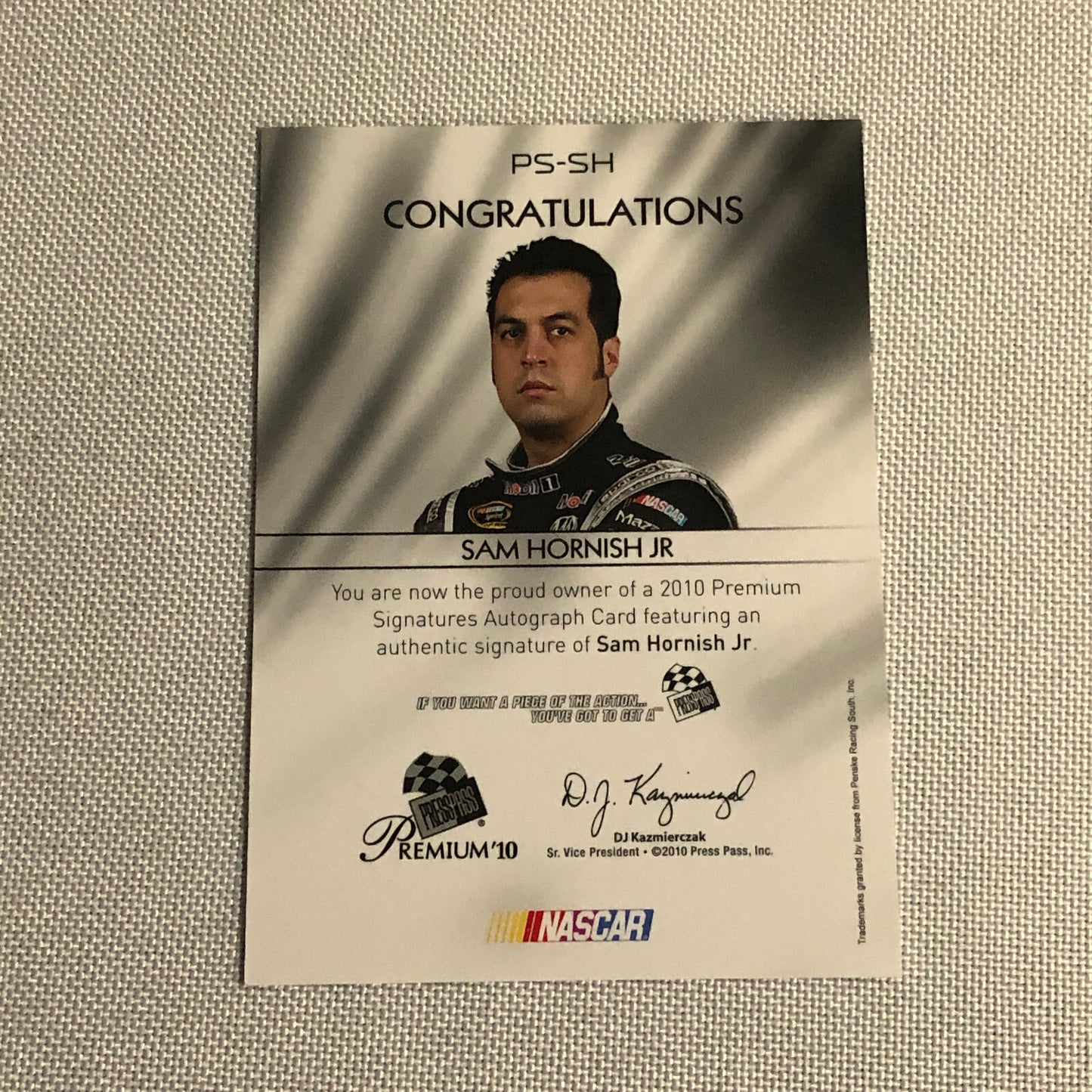 2010 Press Pass Premium Signatures Sam Hornish Jr Auto Autograph Signed Card