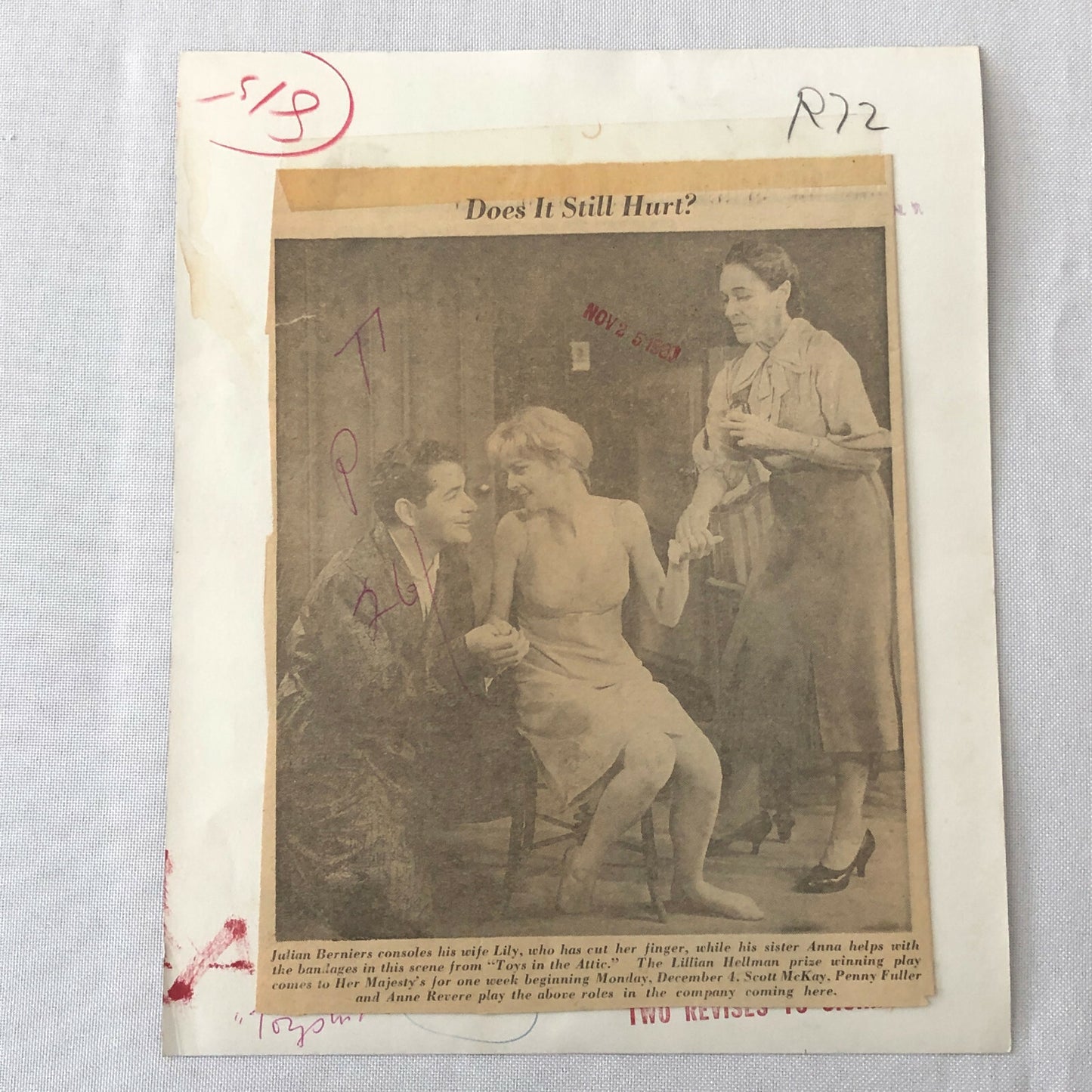 Vintage Press Photo Photograph Montreal Theater Actors Toys in the Attic Play