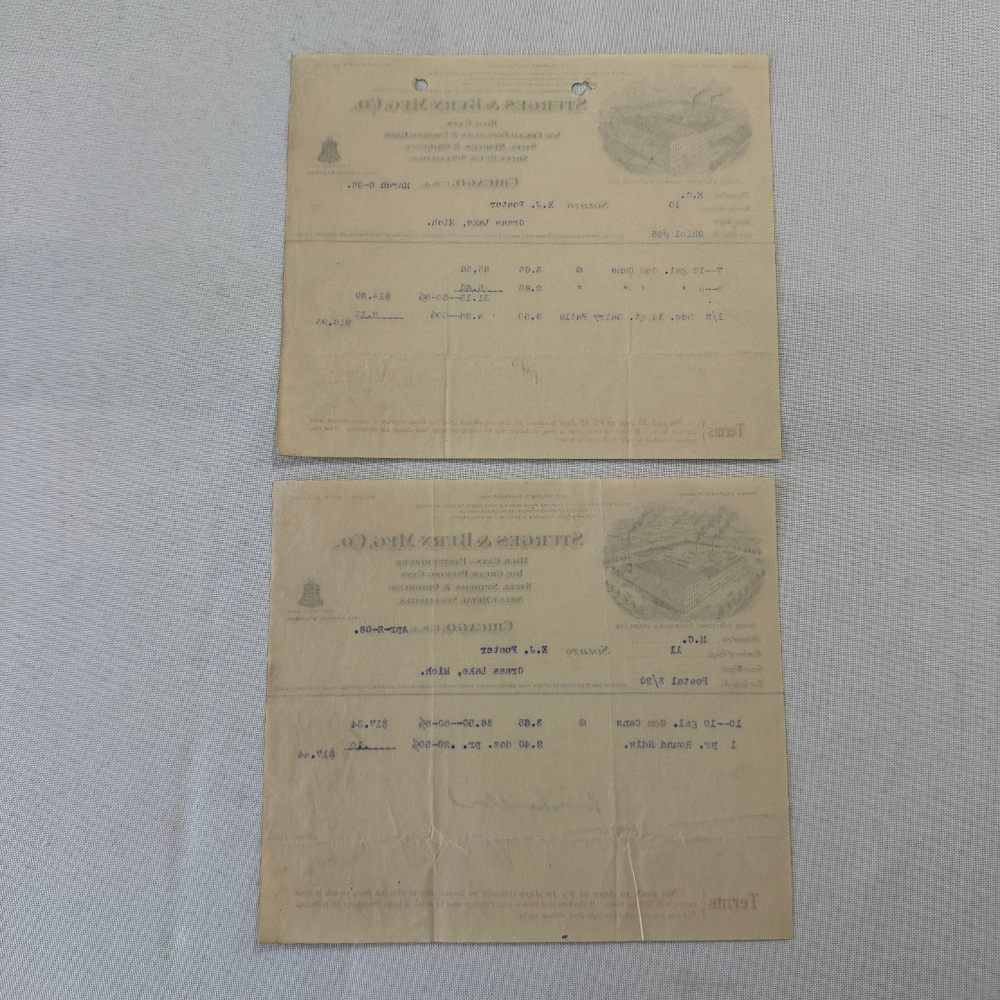 Sturges & Burn Manufacturing Company Chicago 1908 Invoice Document Lot 2x Cans