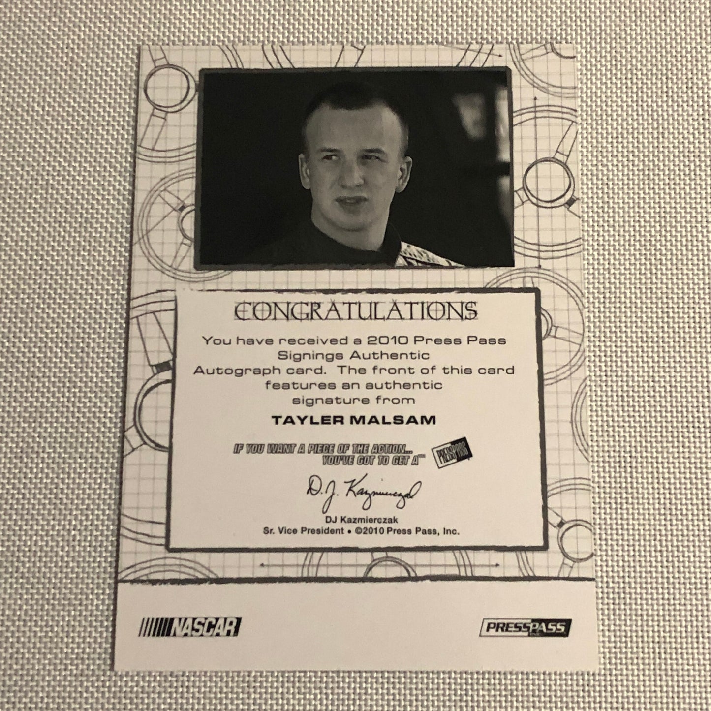 2010 Press Pass Signings Tyler Malsam Auto Autograph Signature Card NASCAR /75