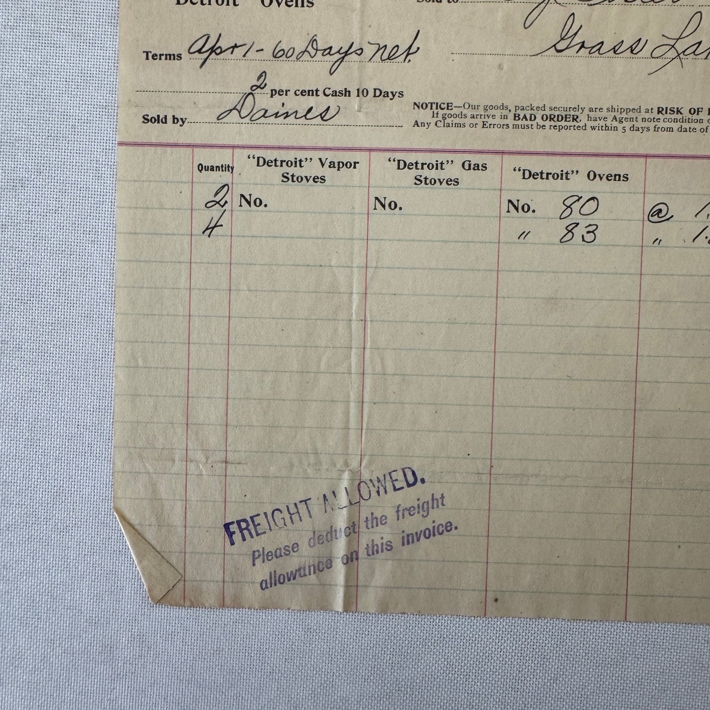 Detroit Vapor Stove Company Receipt Invoice Document 1908 Detroit Michigan