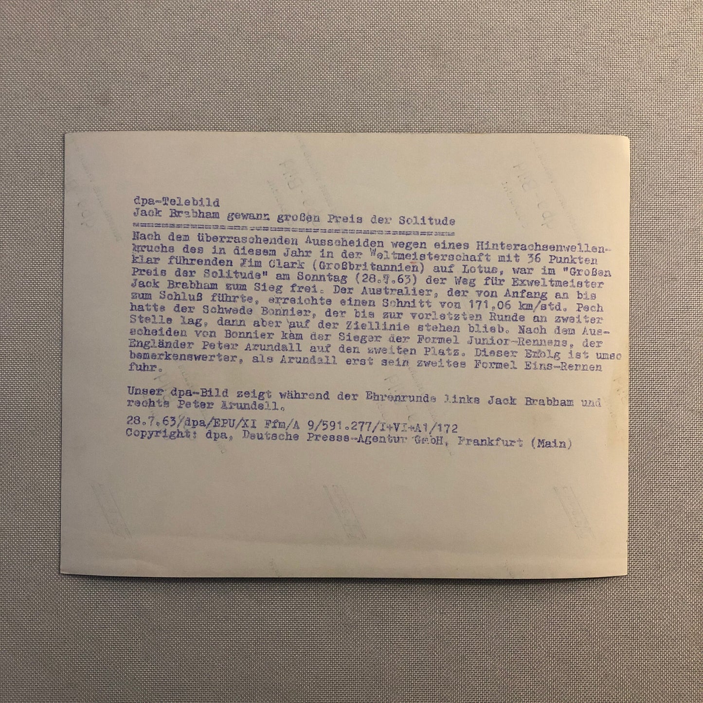 1963 Solitude Grand Prix Racing Photo Photograph Jack Brabham Peter Arundell