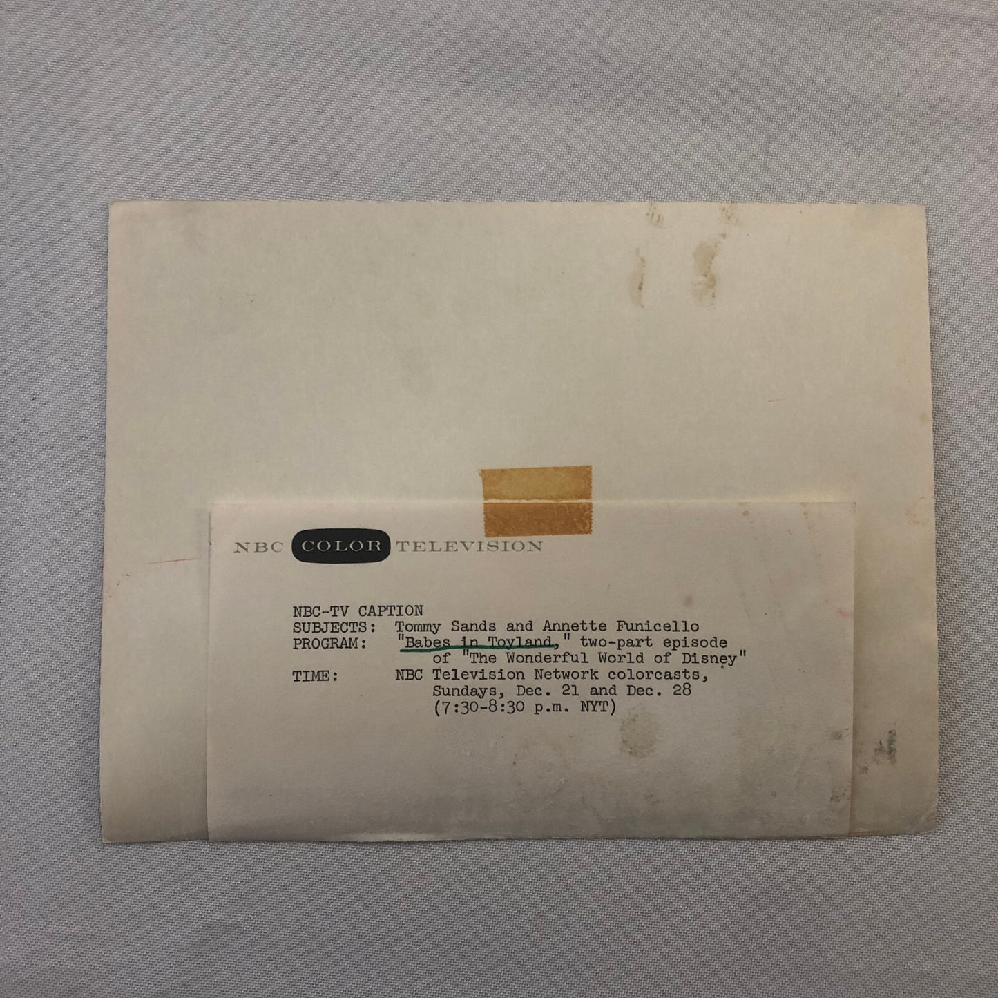 Walt Disney Babes in Toyland Movie Photo Photograph NBC Television Tommy Sands +