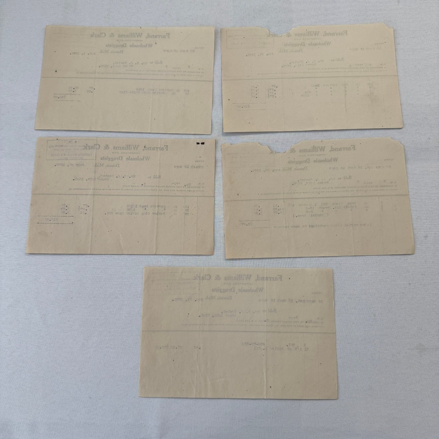 Farrand Williams and Clark Wholesale Druggists Detroit 1908 Invoice Receipt Lot