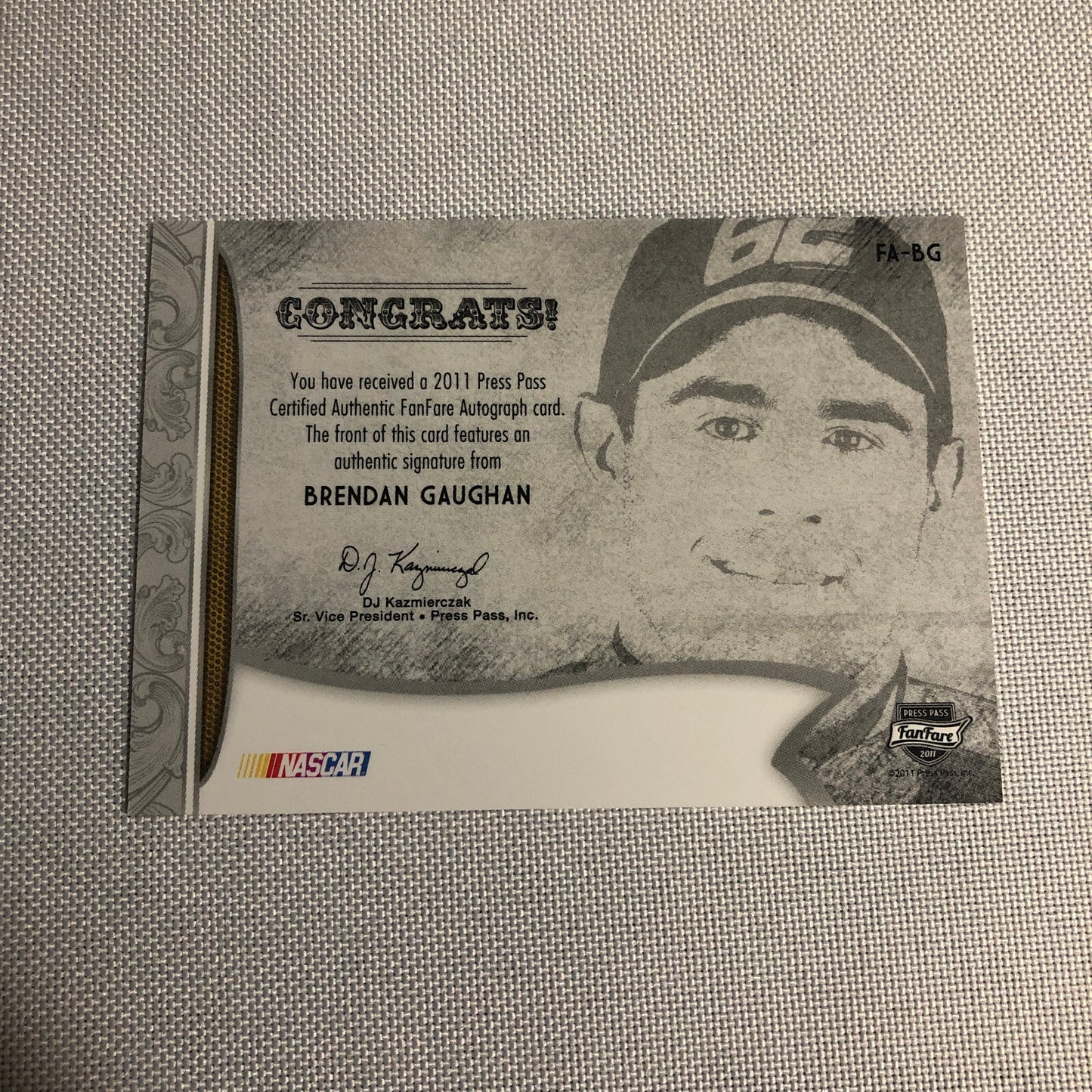 2011 Press Pass Fanfare Autograph Brendan Gaughan Signed Signature Auto NASCAR