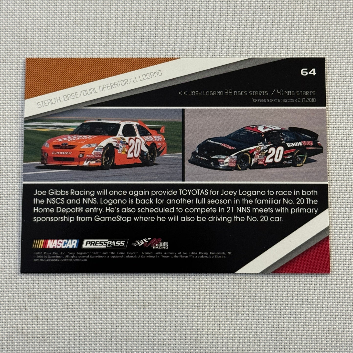 2010 Press Pass Stealth Joey Logano Dual Operator ONE OF ONE 1/1 Card