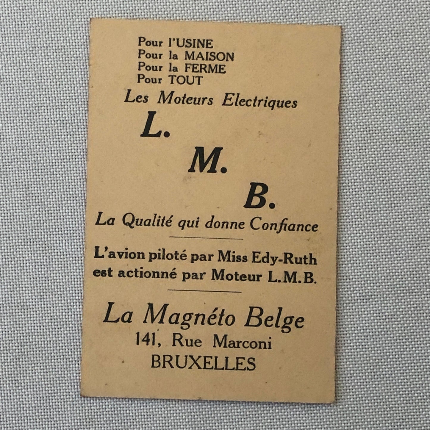LMB La Magneto Belge Motor Advertising Card Aviation Pilot Miss Edy Ruth
