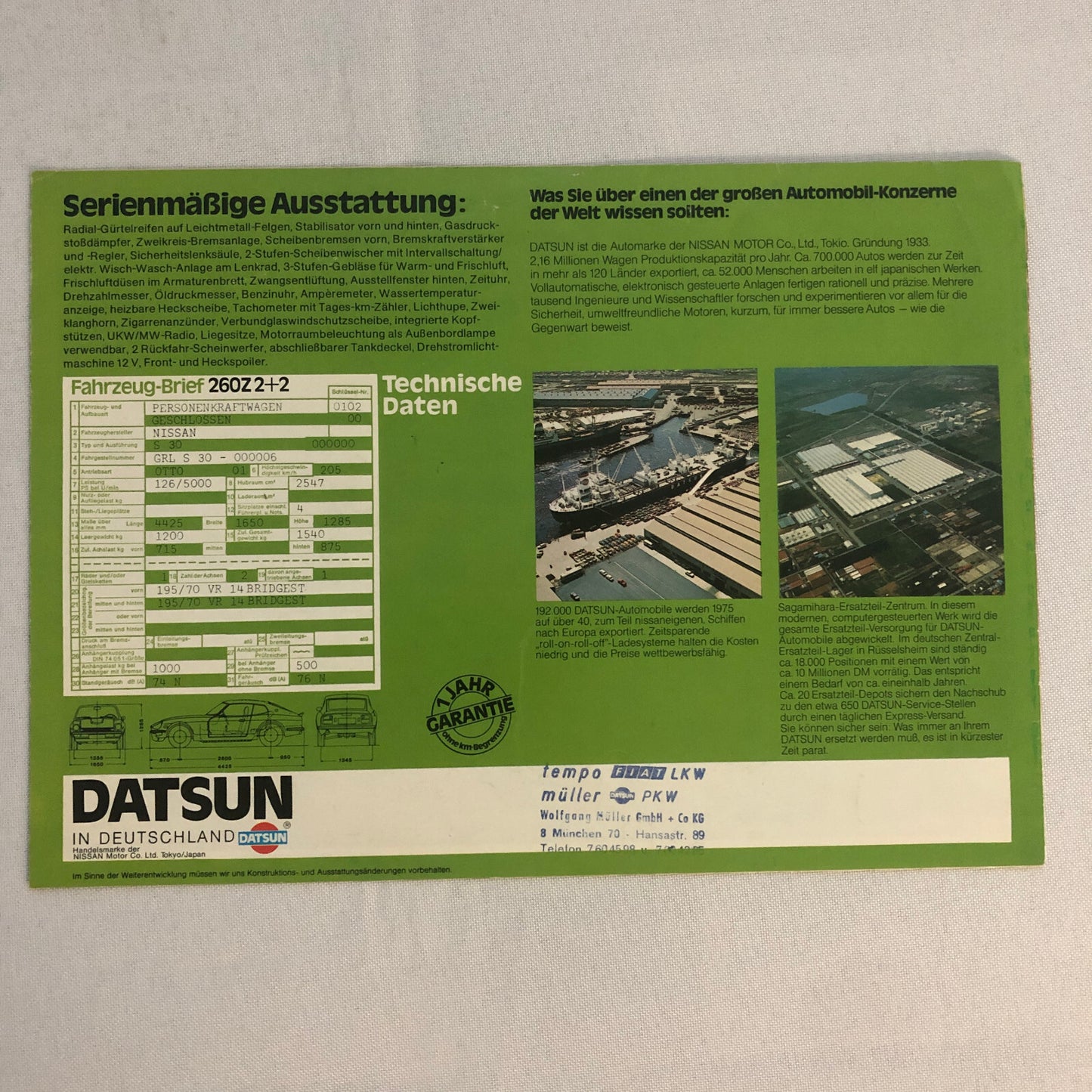 Vintage Datsun 260Z 2+2 Car Sales Brochure Catalog Datsun 260 Z Nissan GERMAN