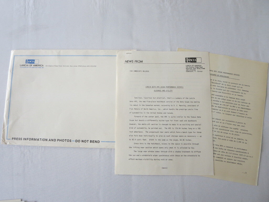 1977 Lancia Press Kit Brochure Photos Beta HPE Coupe Scorpion Sedan +