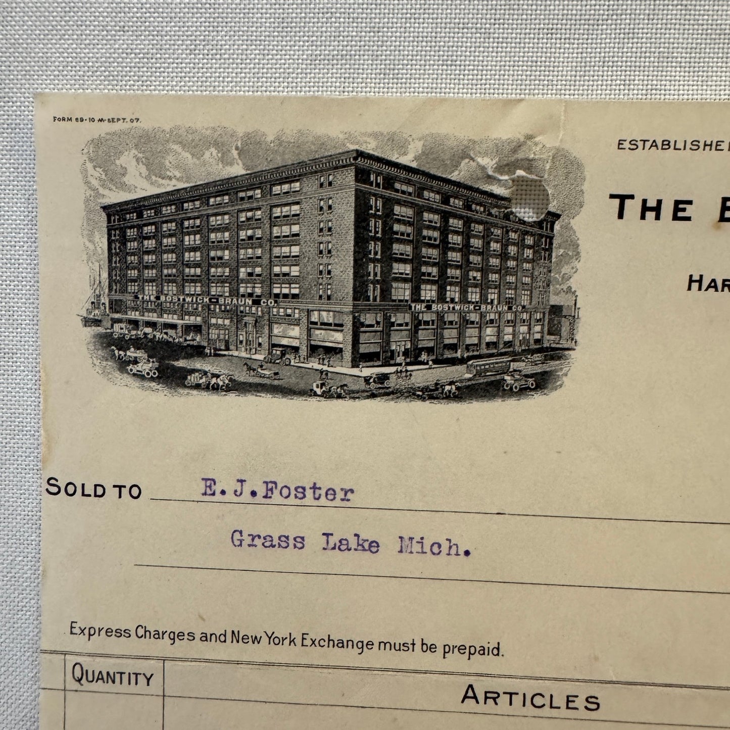 Bostwick Braun Company Document 1908 Antique Invoice Receipt Ephemera Toledo OH