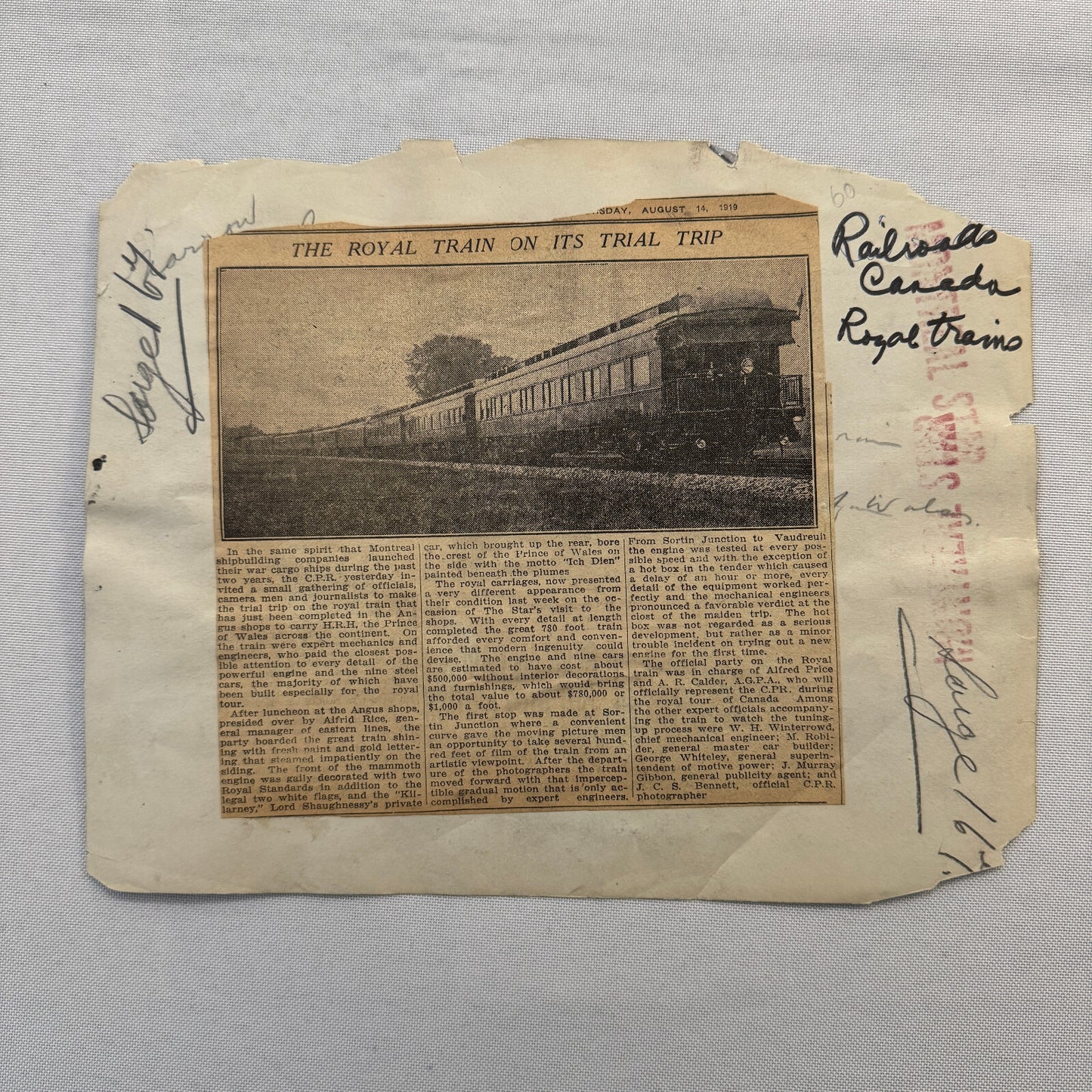 Royal Train Prince of Wales Canada Tour 1919 Press Photo Vintage Rail Railway