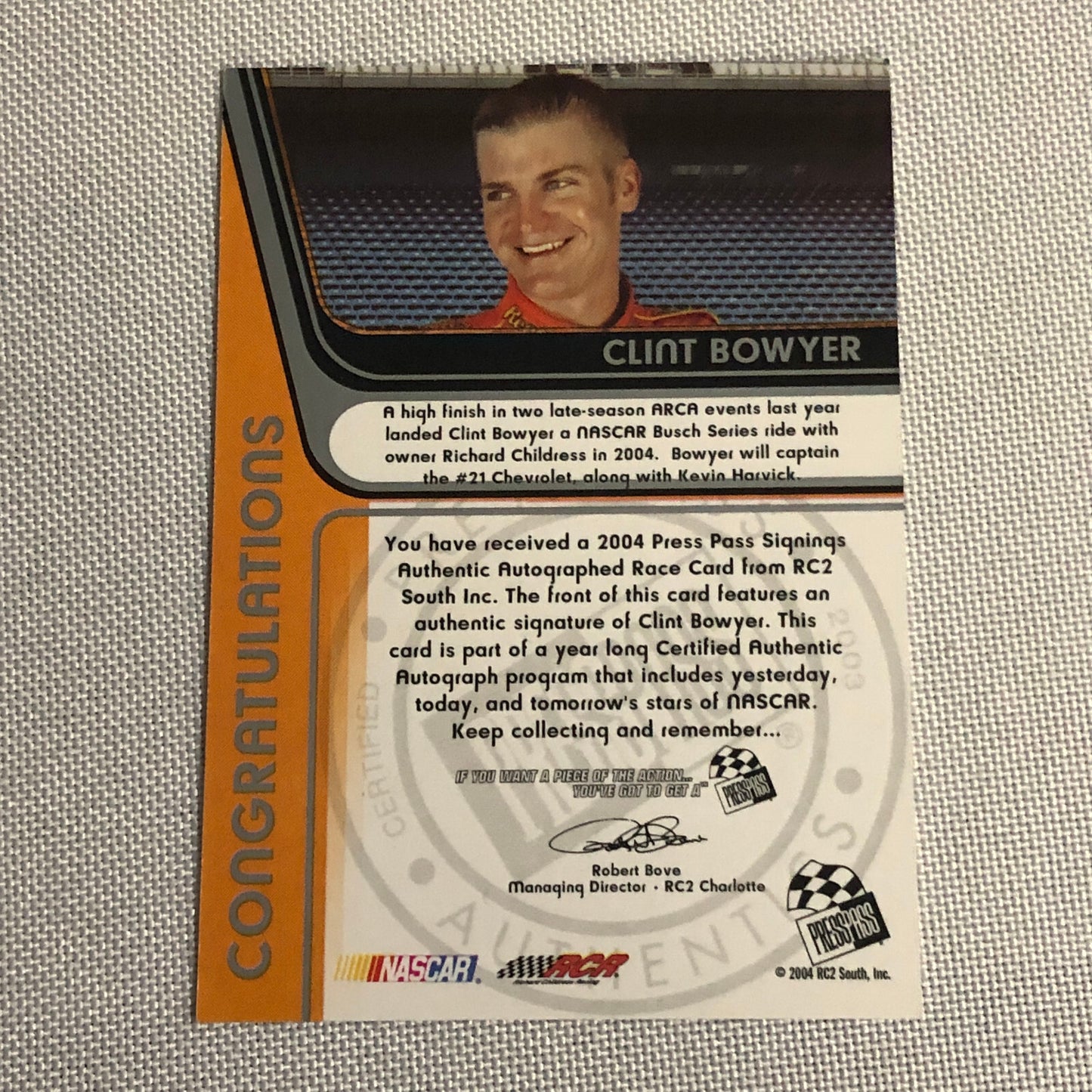 2004 Press Pass Signings Clint Bowyer Signed Auto Autograph Card NASCAR