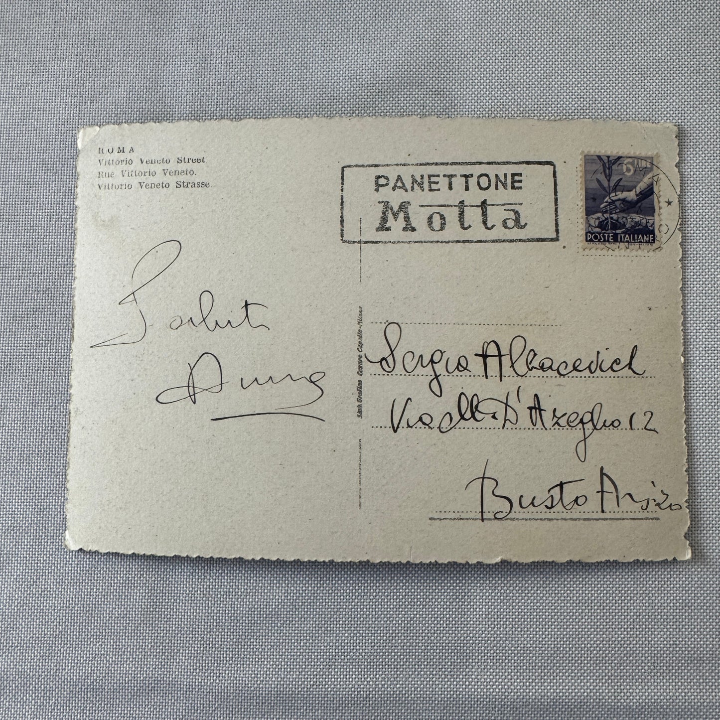 Vintage Italian Street Postcard Post Card Roma Rome Via Vittorio Veneto Car