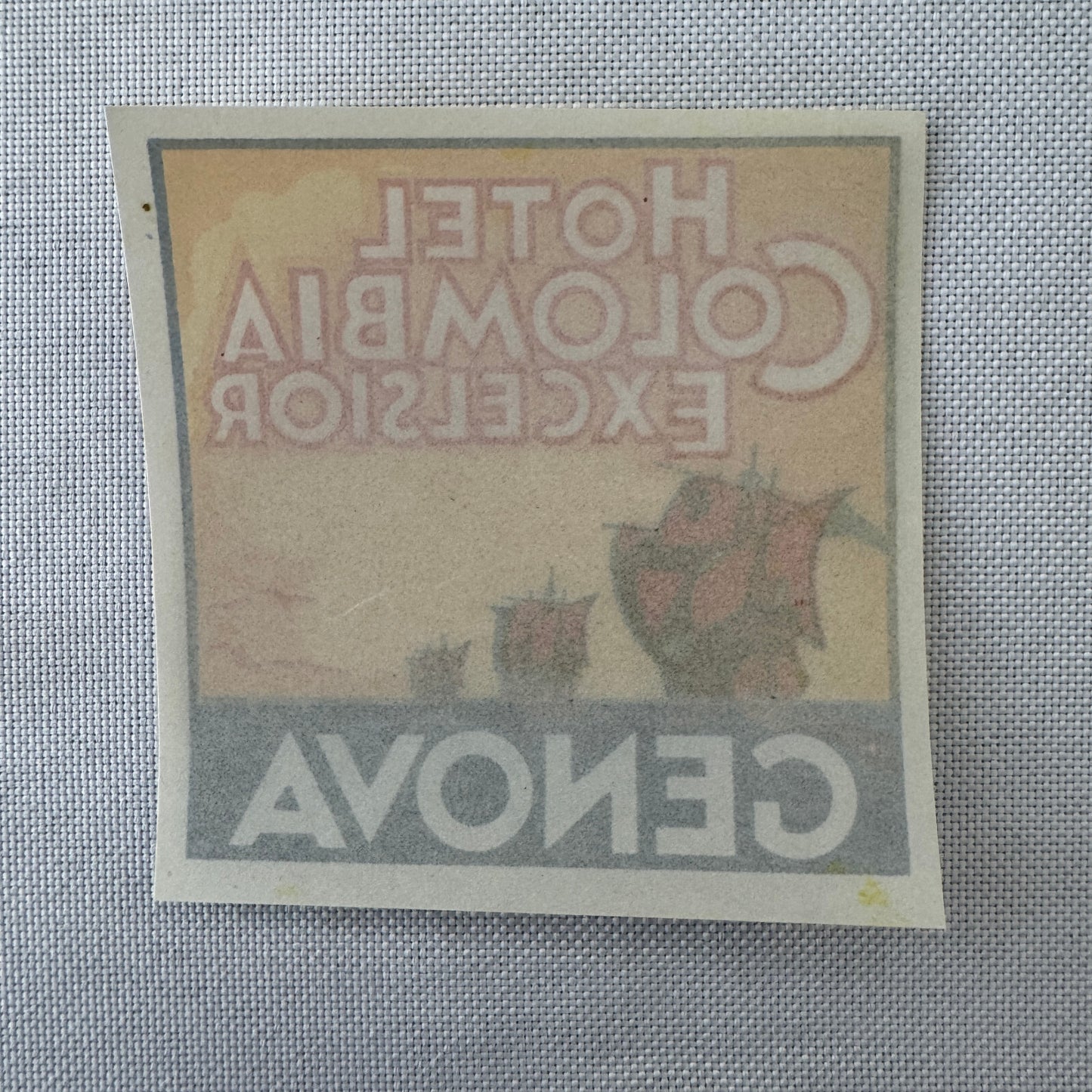 Vintage Hotel Travel Luggage Label Hotel Colombia Excelsior Genova Genoa Italy