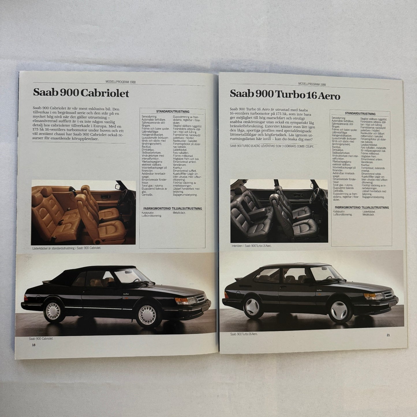 Vintage Saab 900 Cabriolet Saab 900 Turbo 16 Aero Sales Brochure Car SWEDISH