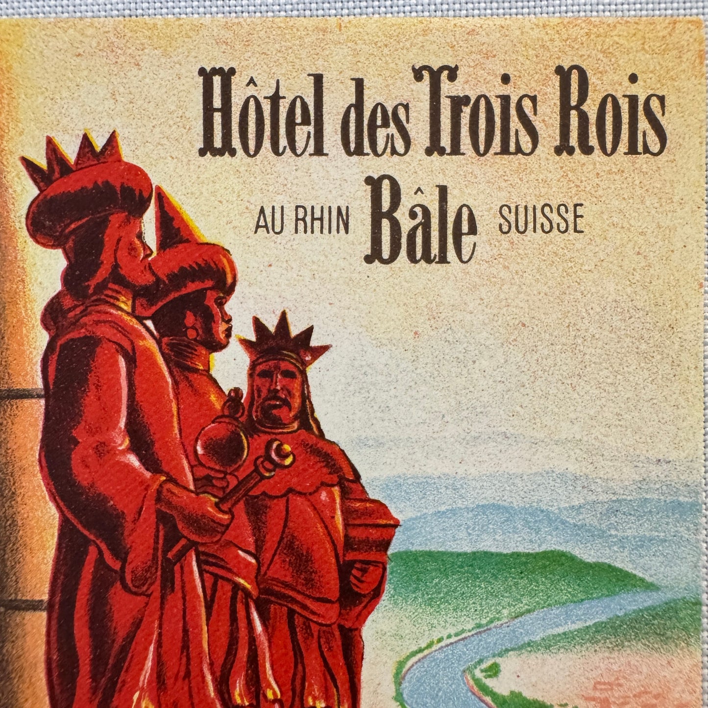 Vintage Hotel Travel Label Hotel des Trois Rois Bale Suisse Basel Switzerland