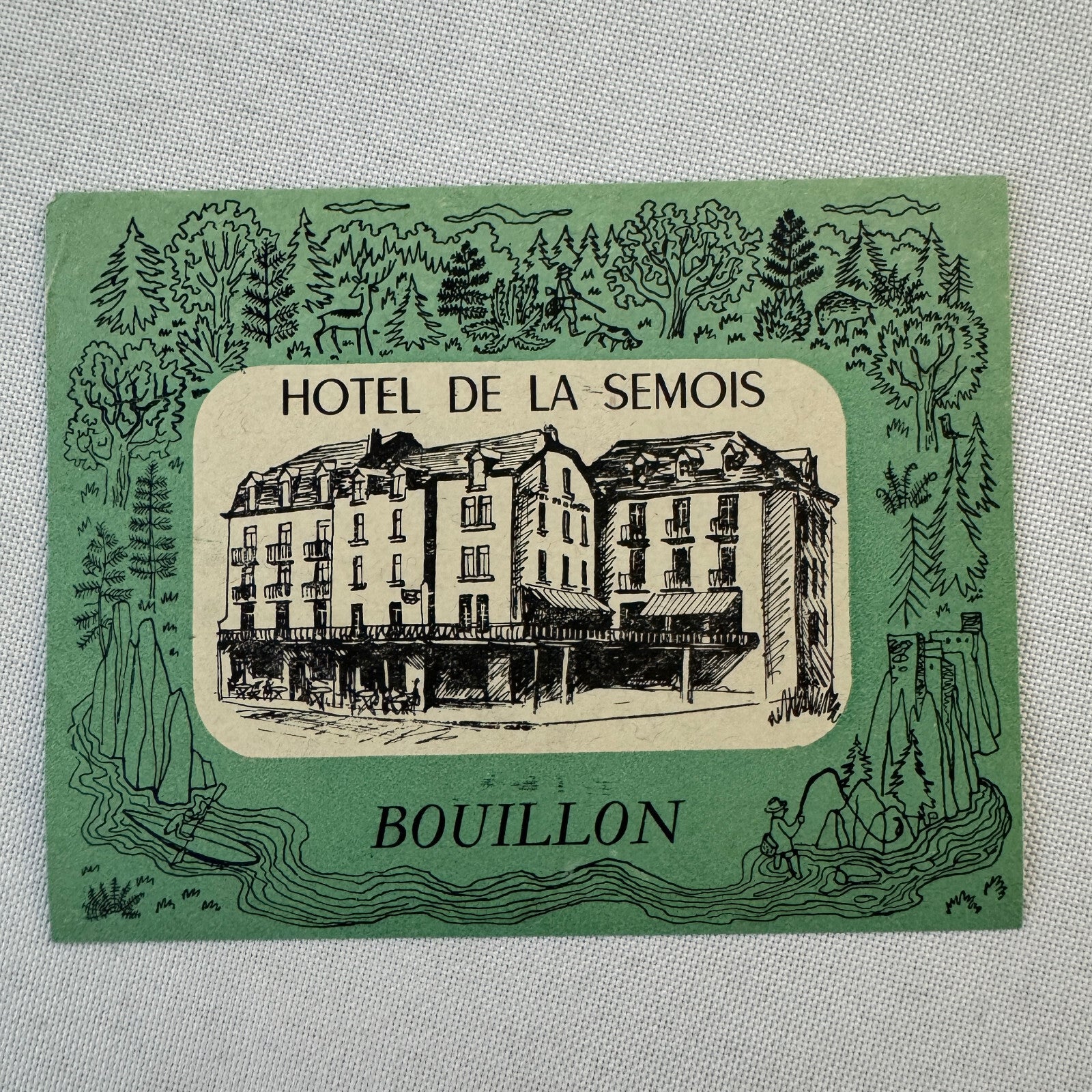Vintage Hotel Travel Luggage Label Hotel de La Semois Bouillon French